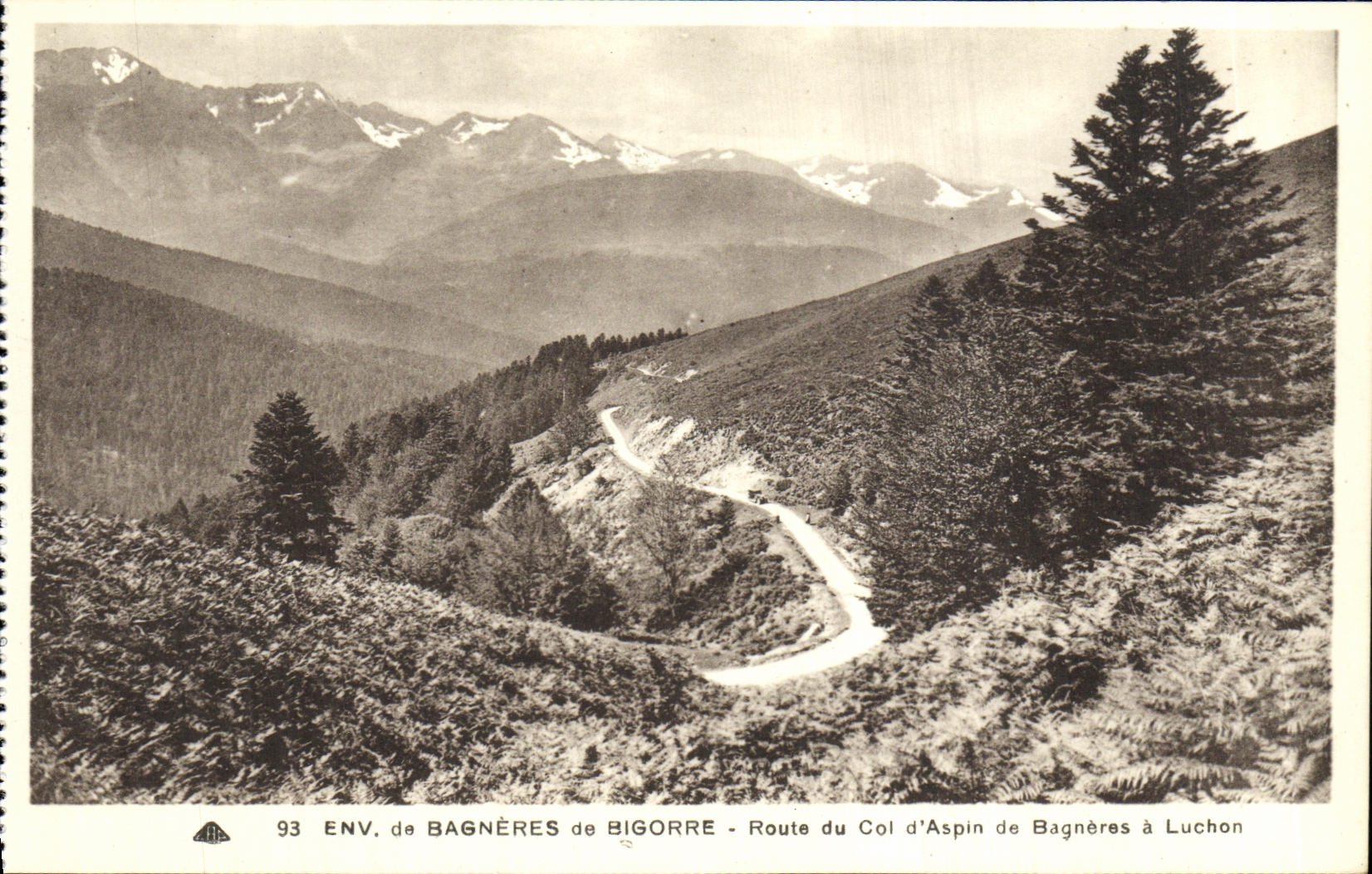VINTAGE POSTCARD Environs of Bagneres de Bigorre road of the collar D Aspin de Bagneres has Luchon