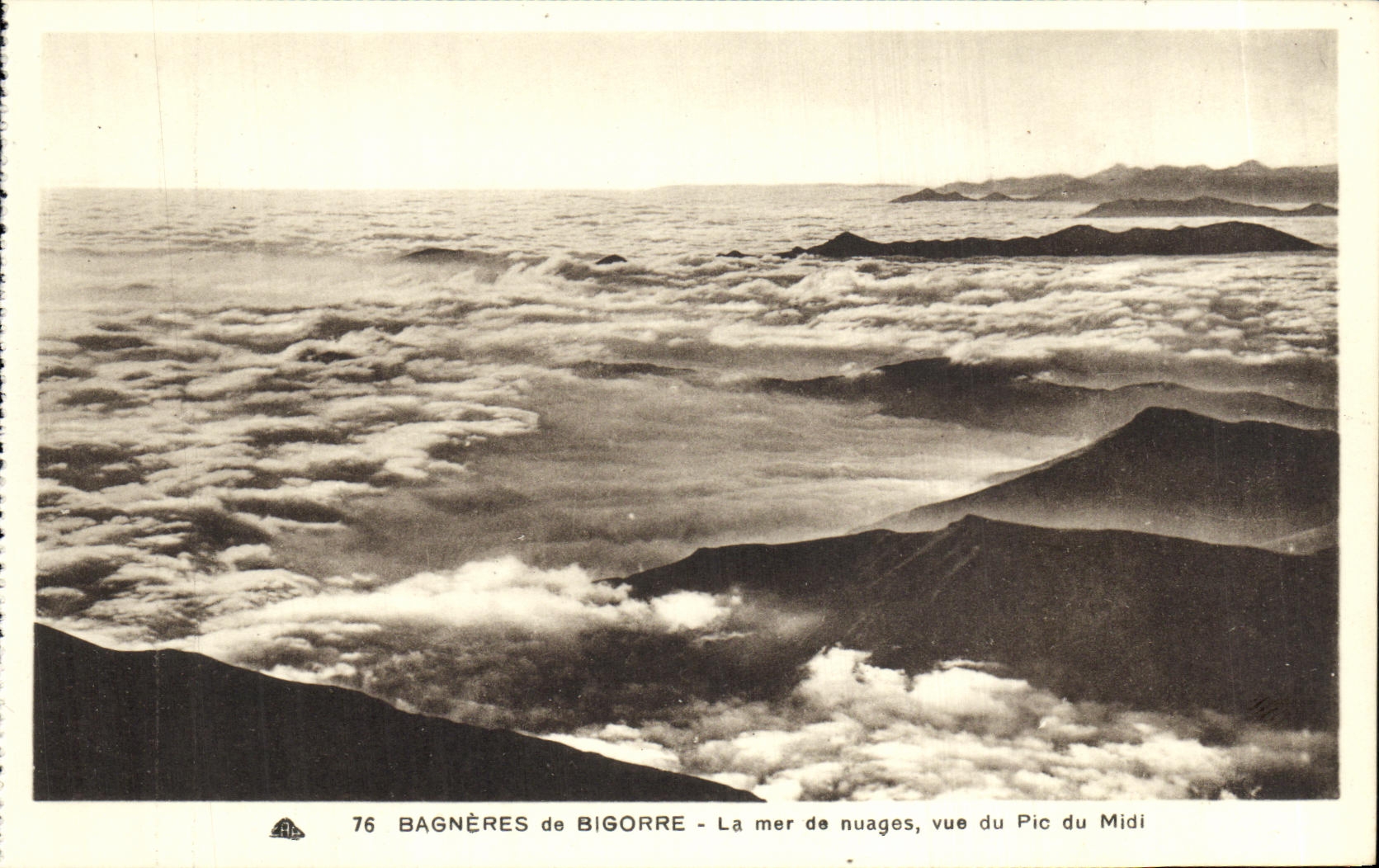 VINTAGE POSTCARD Bagneres de Bigorre sea of clouds seen of Pix de Midi