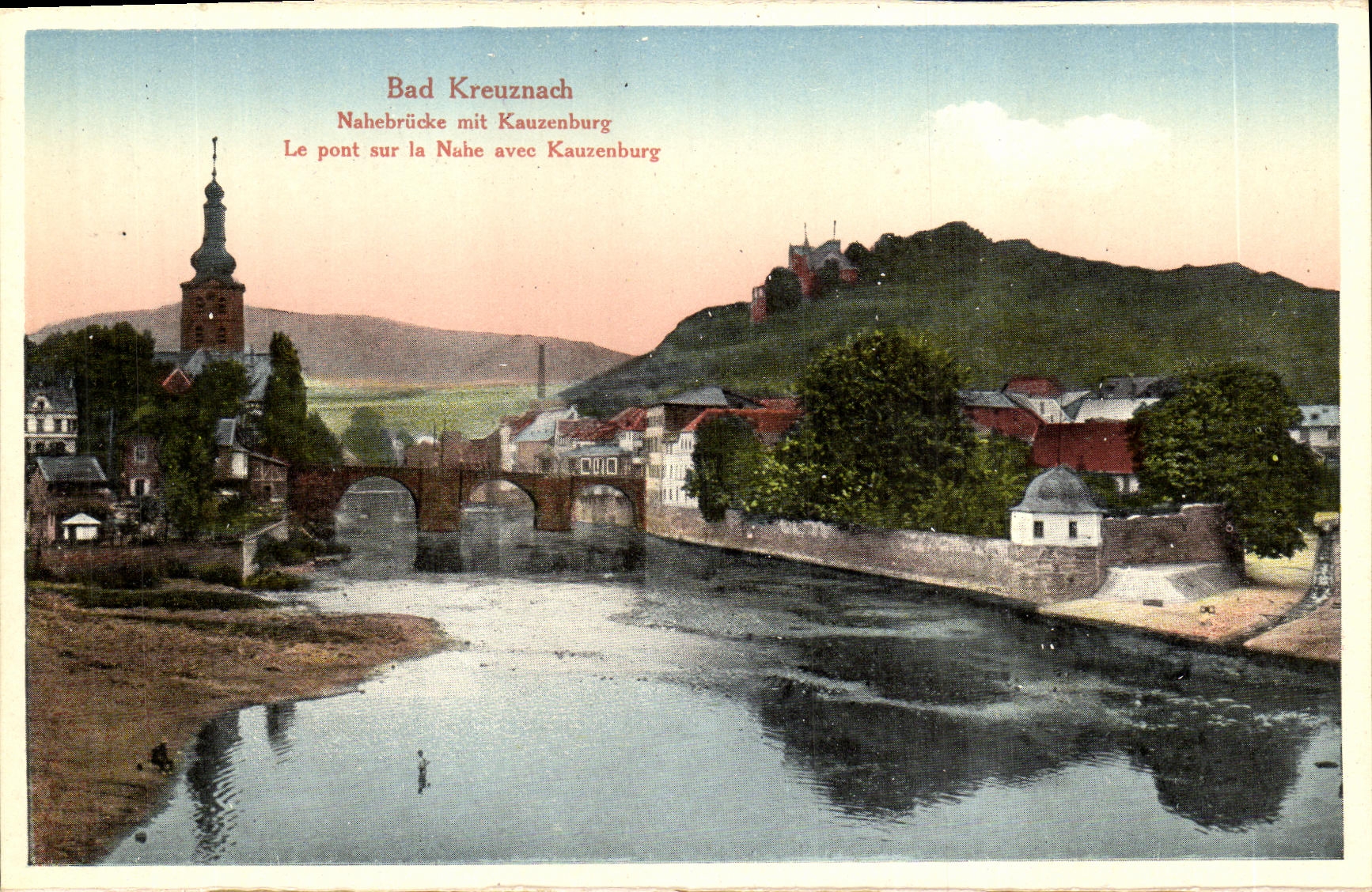 VINTAGE POSTCARD Bad Kreuznach Nahebrucke put Kauzenburg