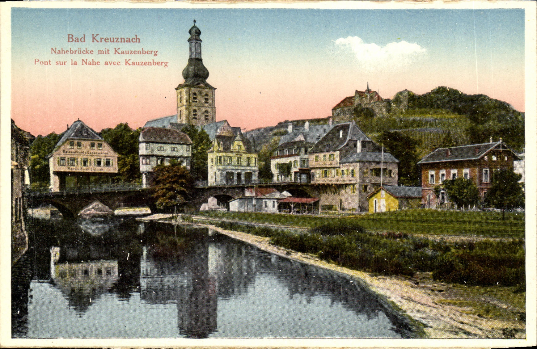 VINTAGE POSTCARD Bad Kreuznach Nahebrucke put Kauzenberg