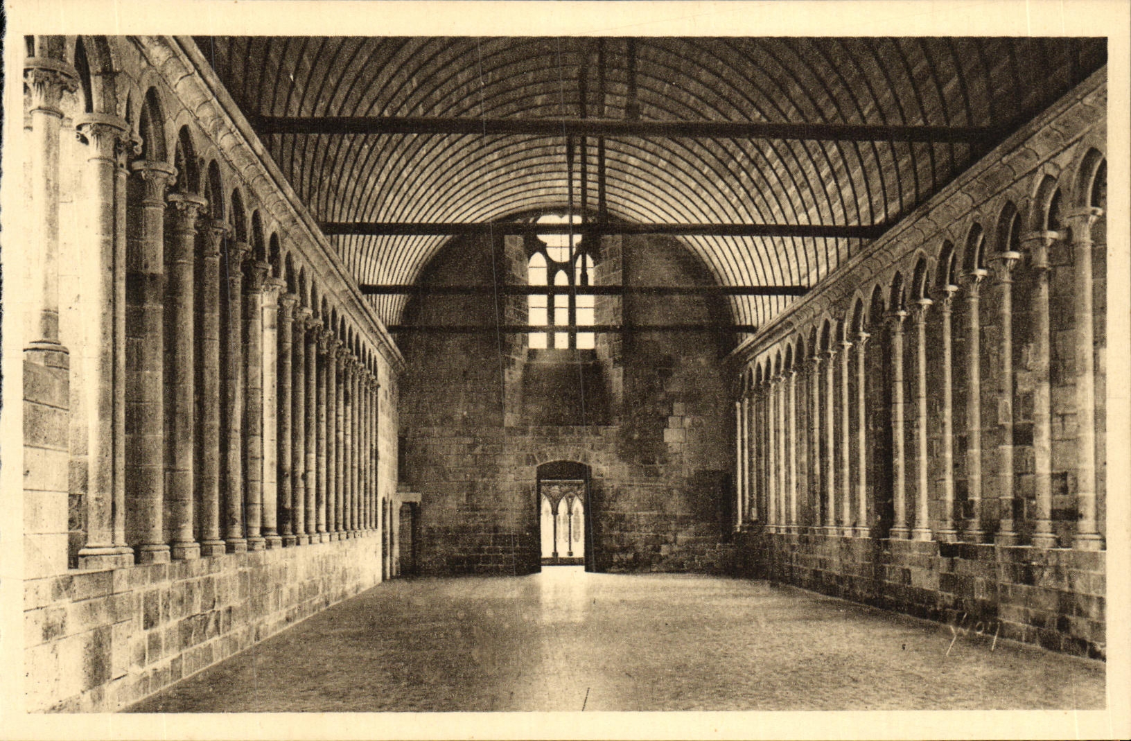 CPA Le Mont St Michel Abbaye Refectoire des Moines