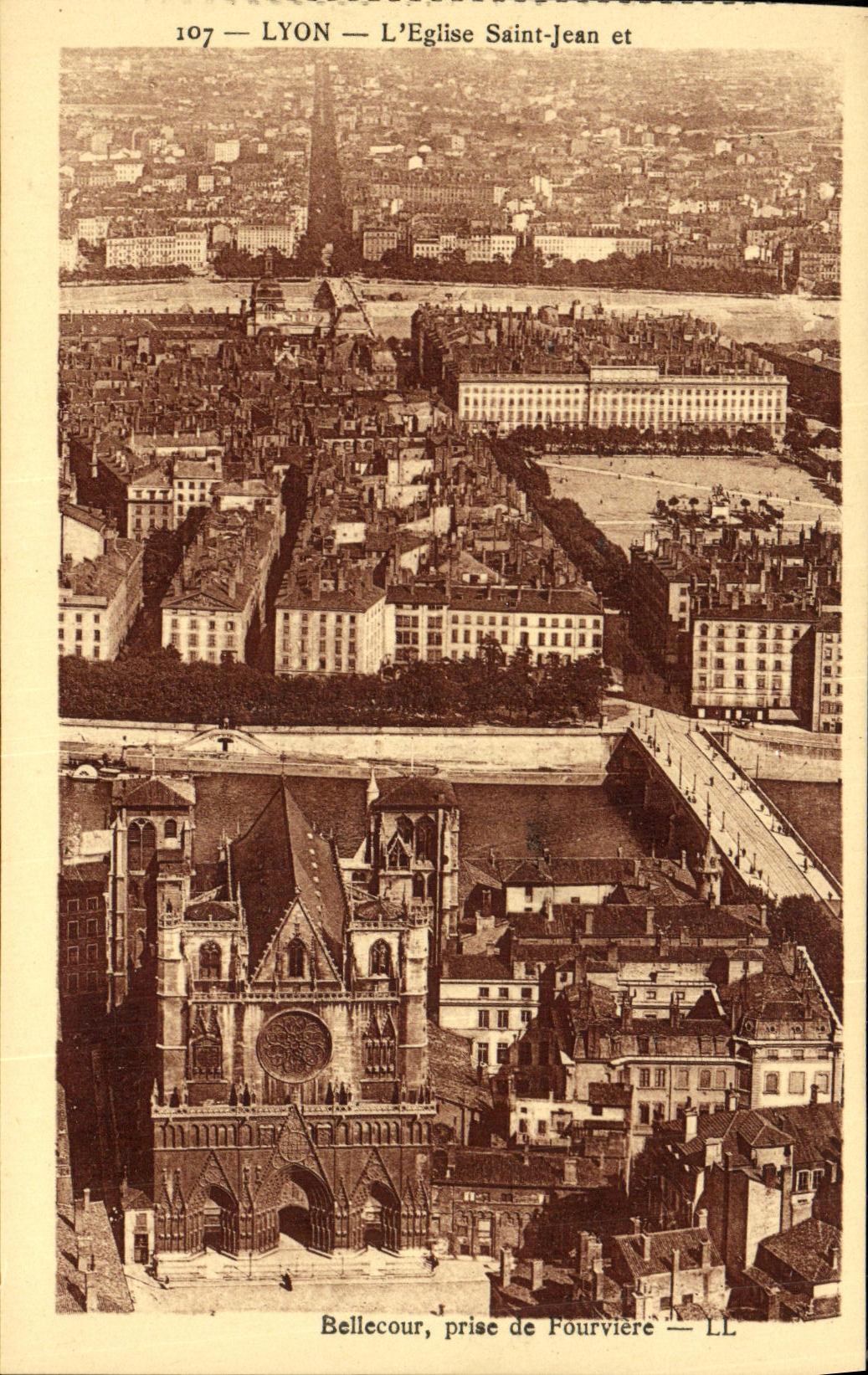 VINTAGE POSTCARD Lyon L Church Holy Jean and Bellecour preise of Fourviere