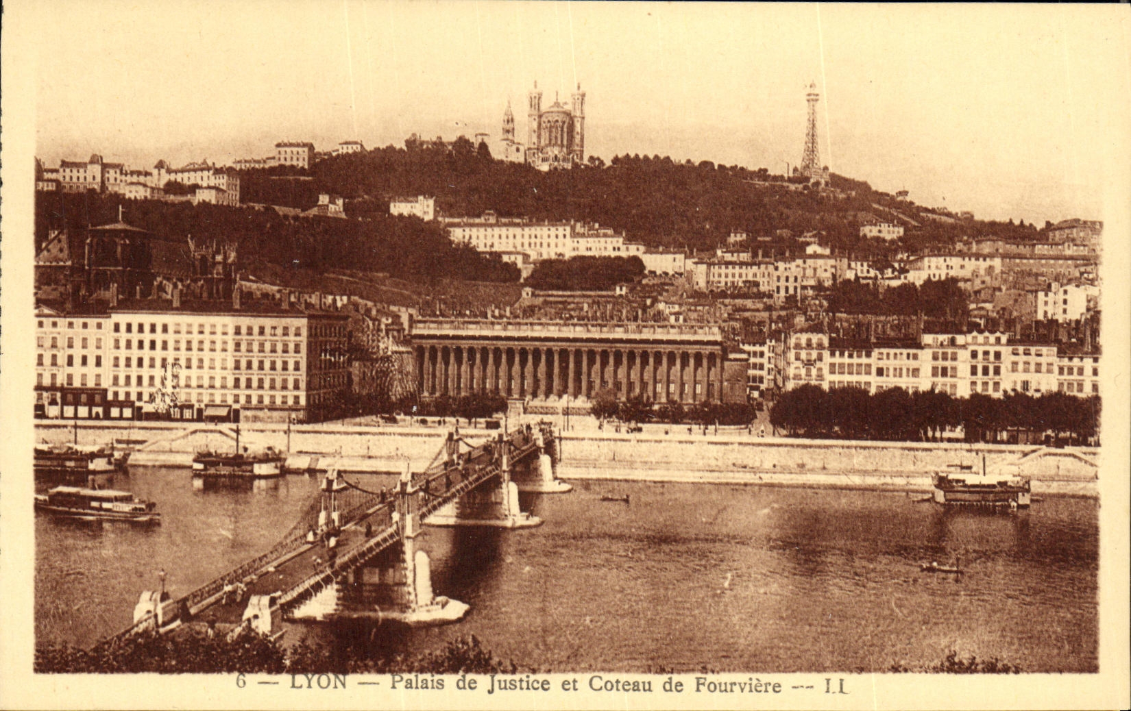 VINTAGE POSTCARD Lyon Palate Justice and Slope of Fourviere