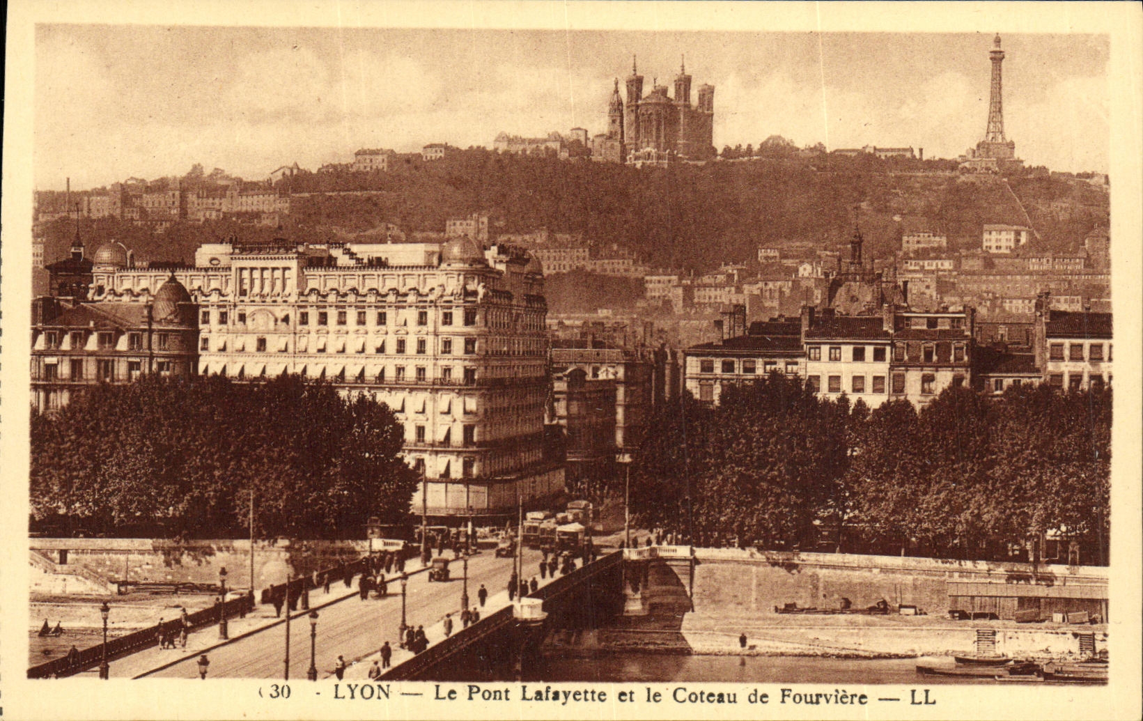 VINTAGE POSTCARD Lyon the Bridge the Lafayette Bridge and the Slope of Fourviere