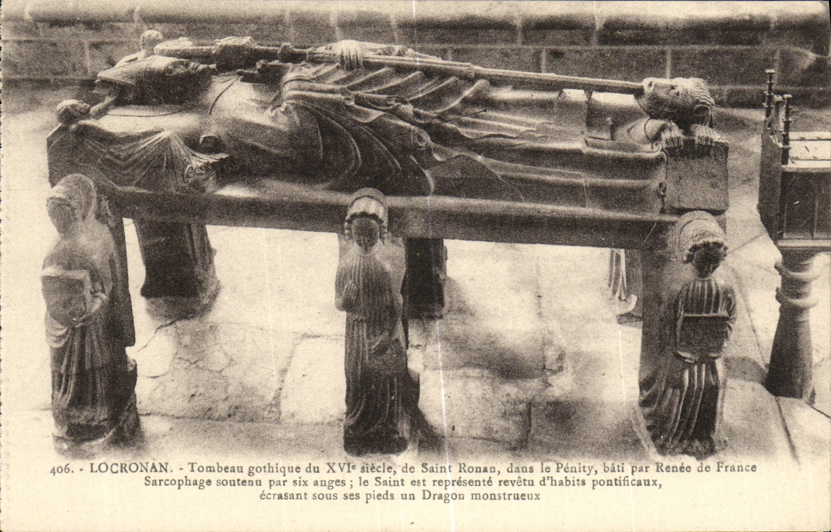 VINTAGE POSTCARD Gothic Locronan Tomb of 16th of Ronan Saint in Penity