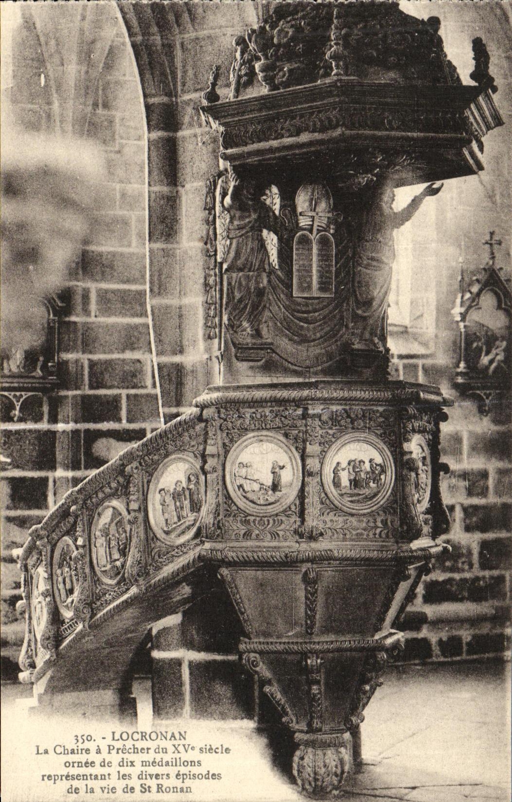 POSTAL Locronan de la VENDIMIA que el púlpito tiene que predicar que el decimo quinto adorno uno con diez medallones que representaban los varios episodios de la vida de St Ronan
