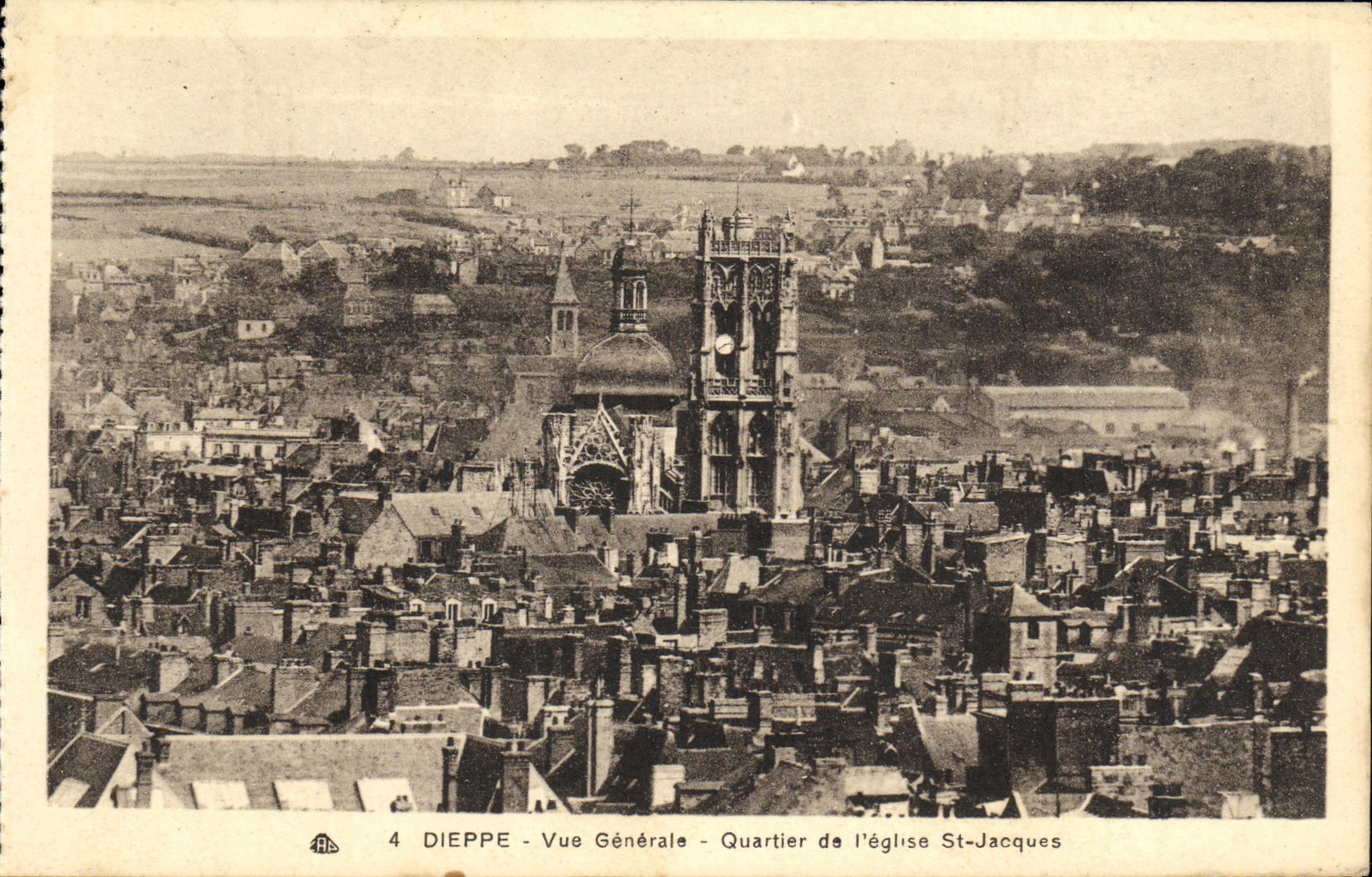 Districto de la opinion de Dieppe de la POSTAL de la VENDIMIA de L St Jacques de la iglesia