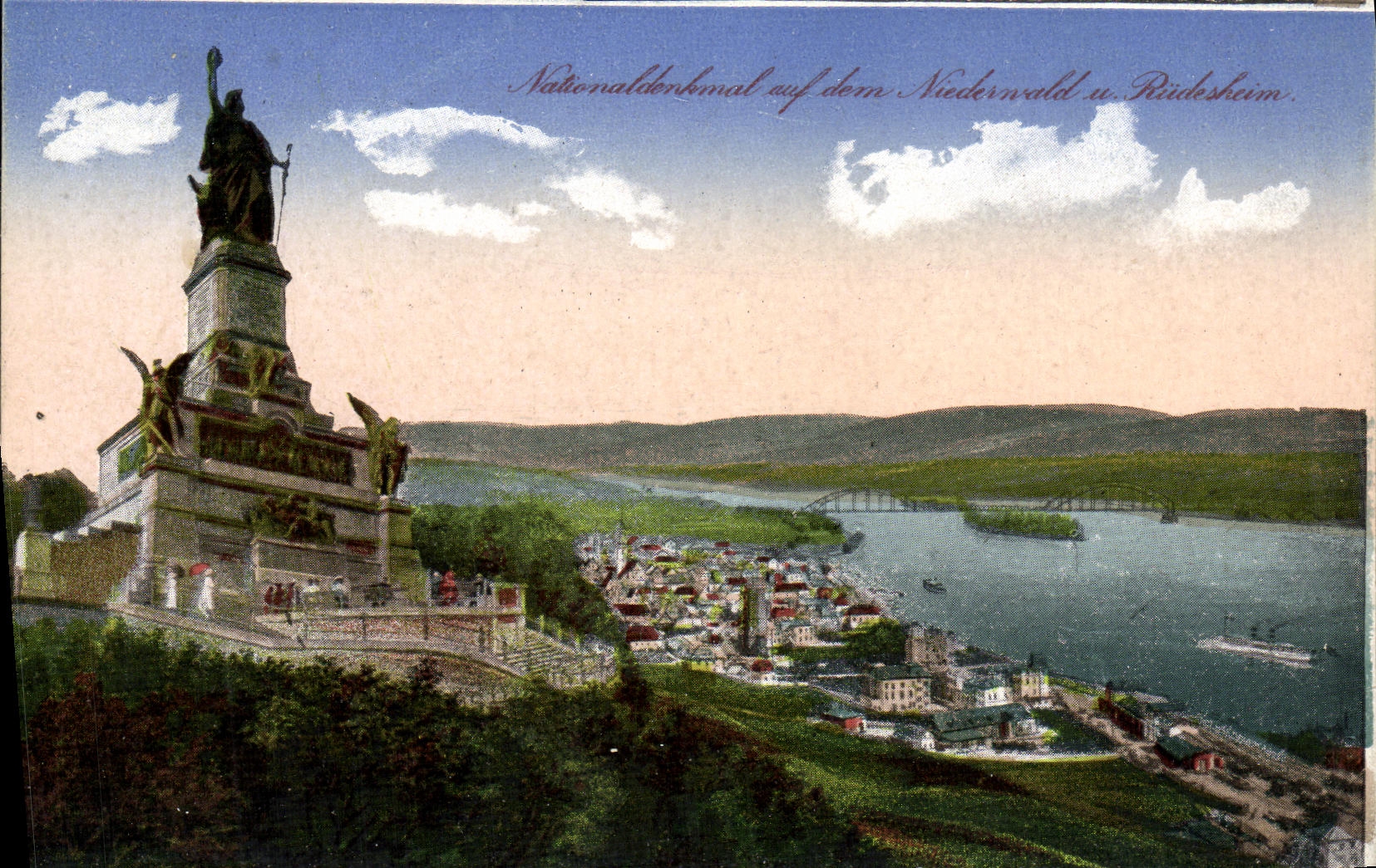 VINTAGE POSTCARD Nationaldenkmal aud fem Niederwald U Rudelsheim