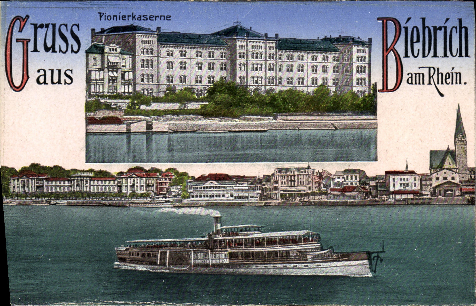 VINTAGE POSTCARD Gruss aus Biebrich Boat