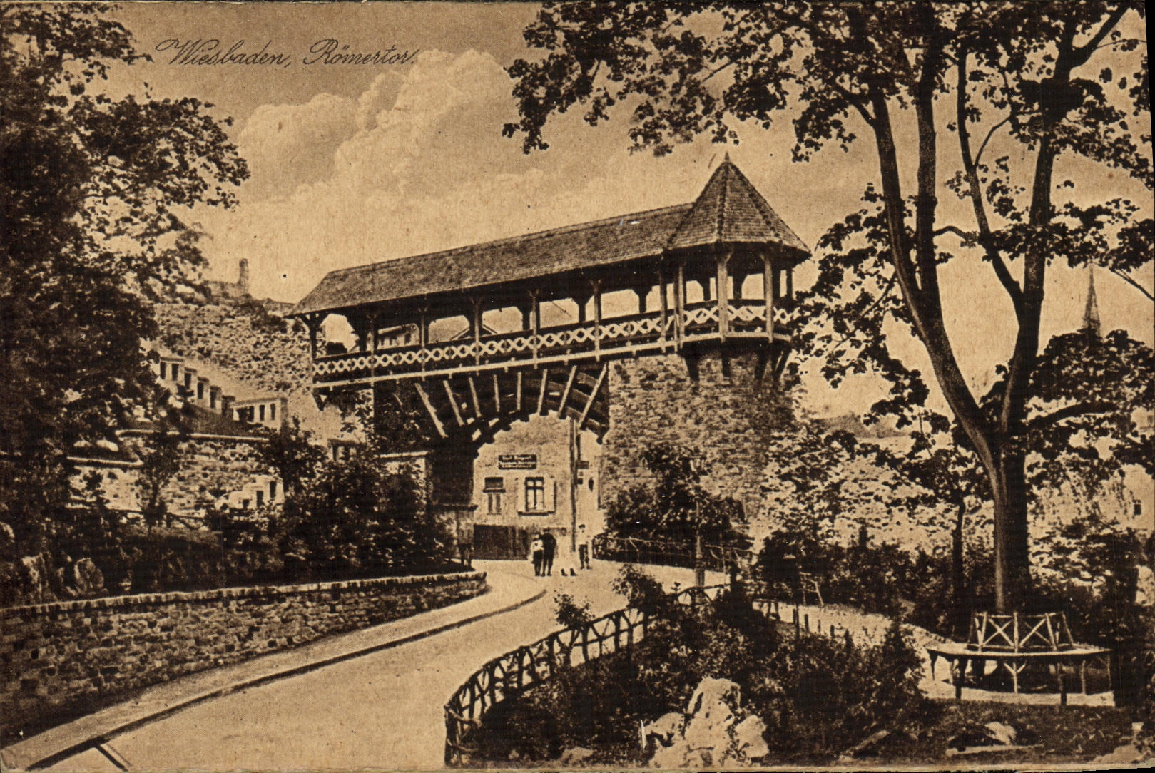 VINTAGE POSTCARD Roman Gate Wiesbaden