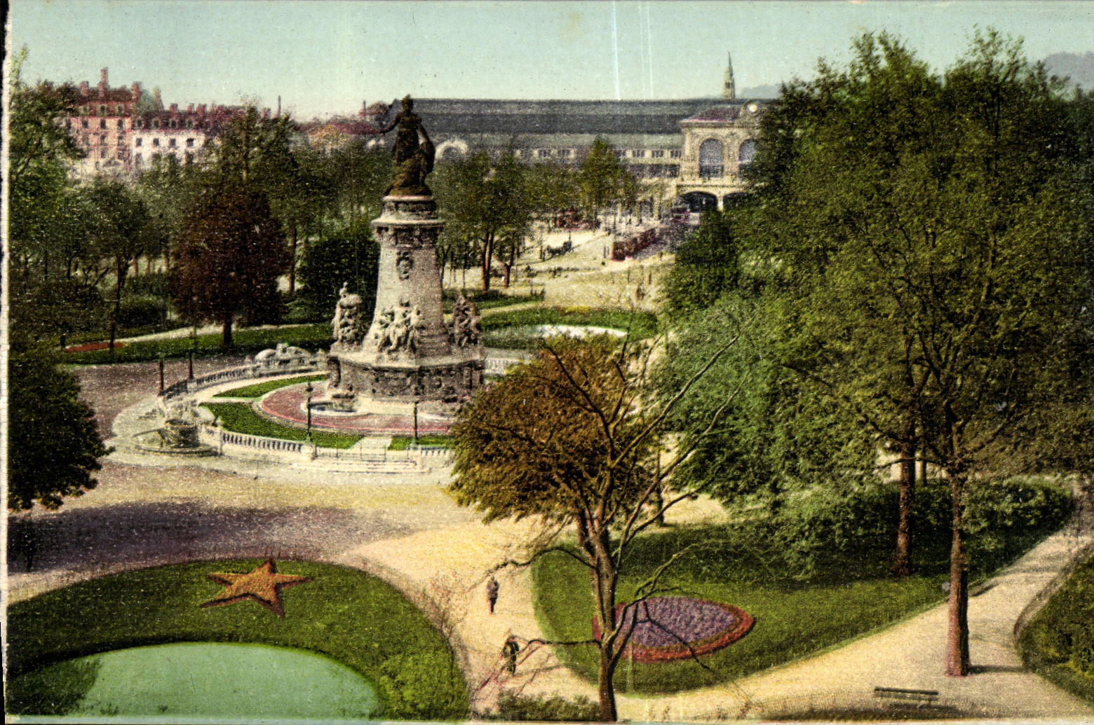 VINTAGE POSTCARD Lyon Places Carnot and Gare De Perrache