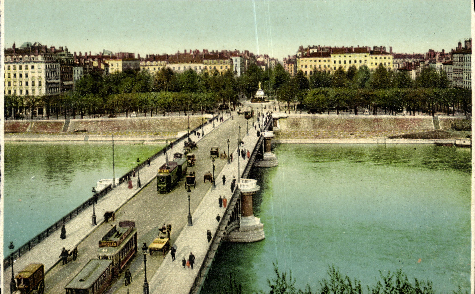 VINTAGE POSTCARD Lyon Bridge and Morand Place