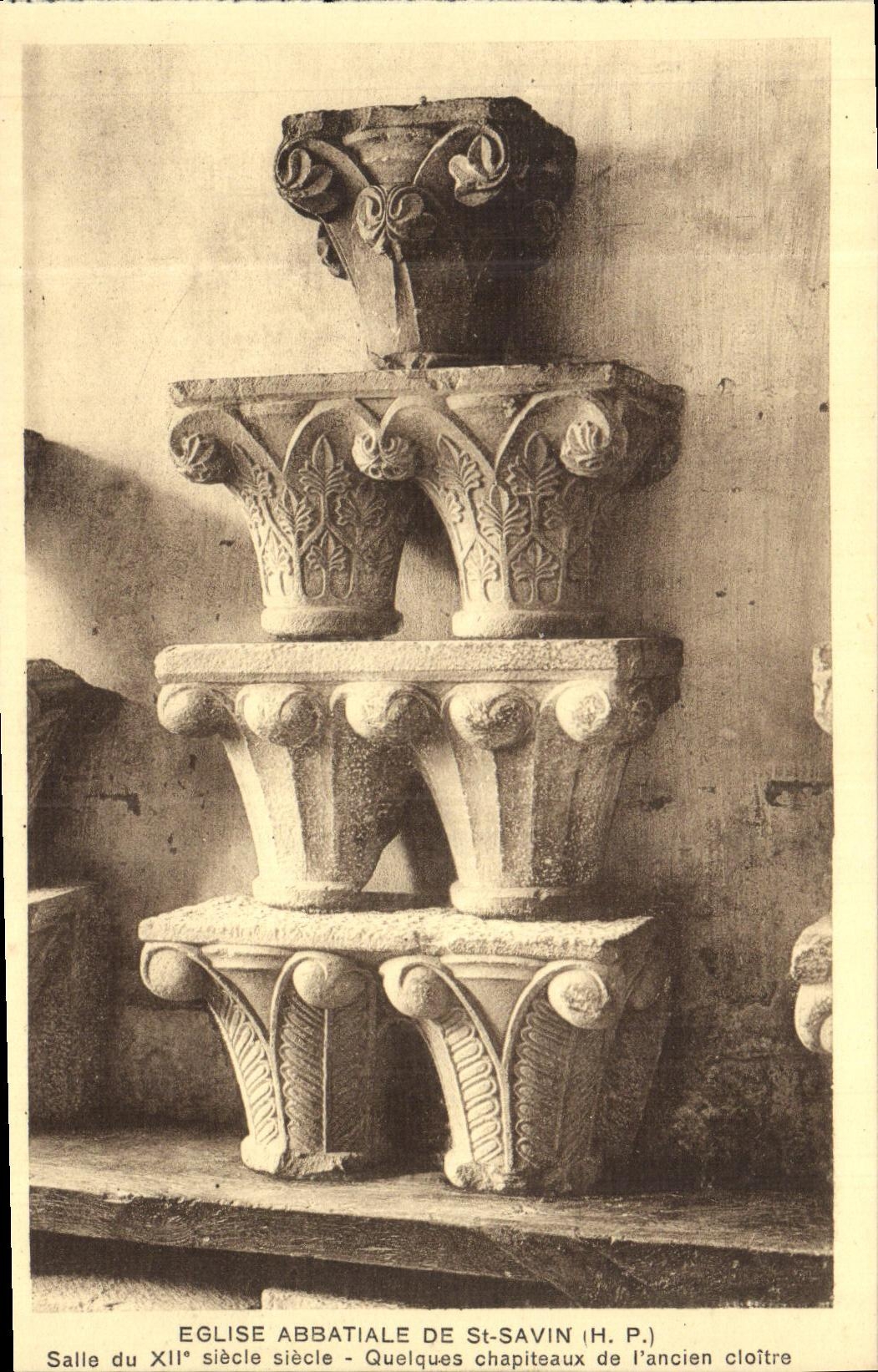 VINTAGE POSTCARD Abbatale Church Of St Savin Some capitals of L old cloister