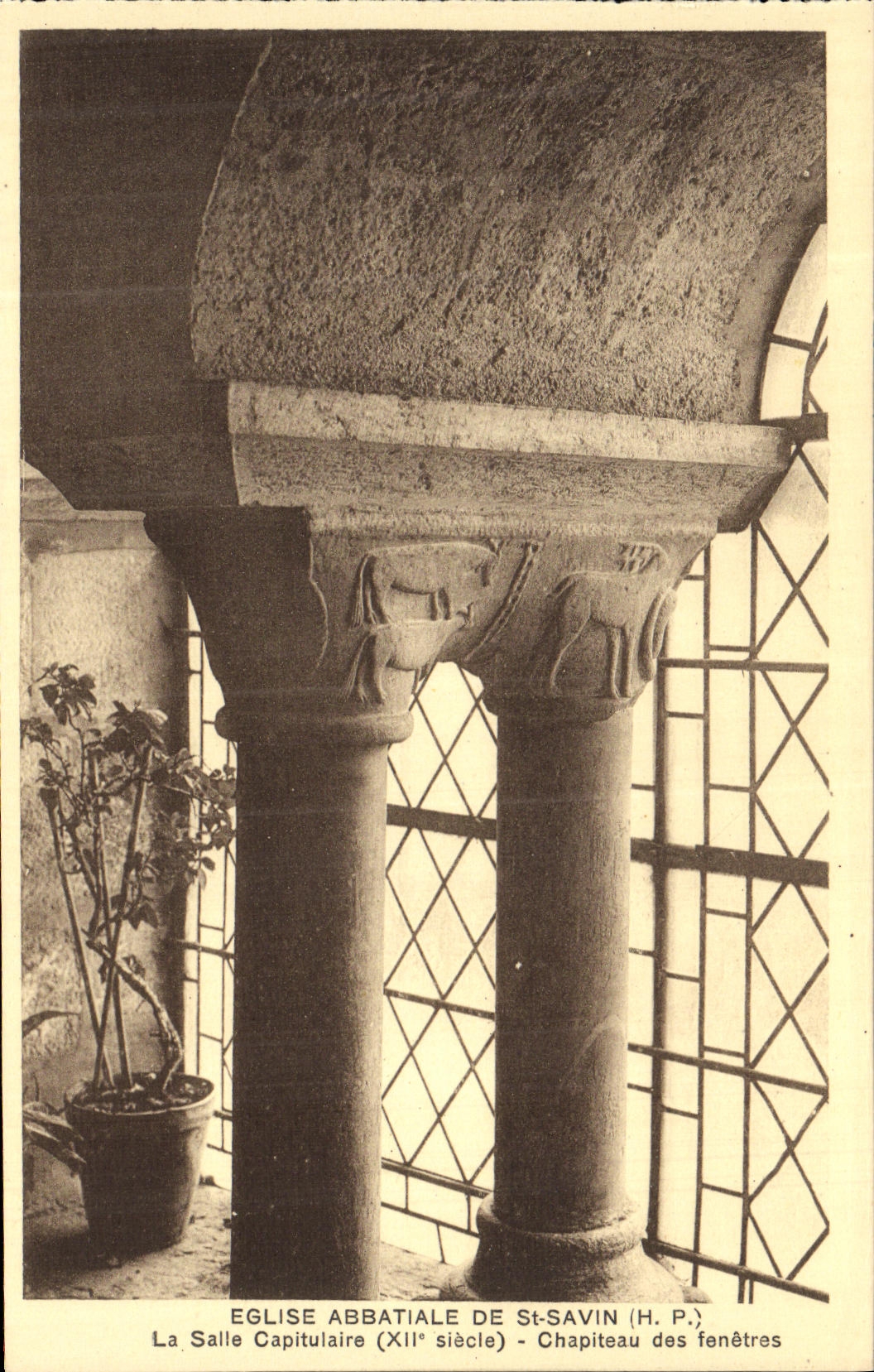 VINTAGE POSTCARD Abbatale Church Of St Savin the Chapter house Capital of the windows