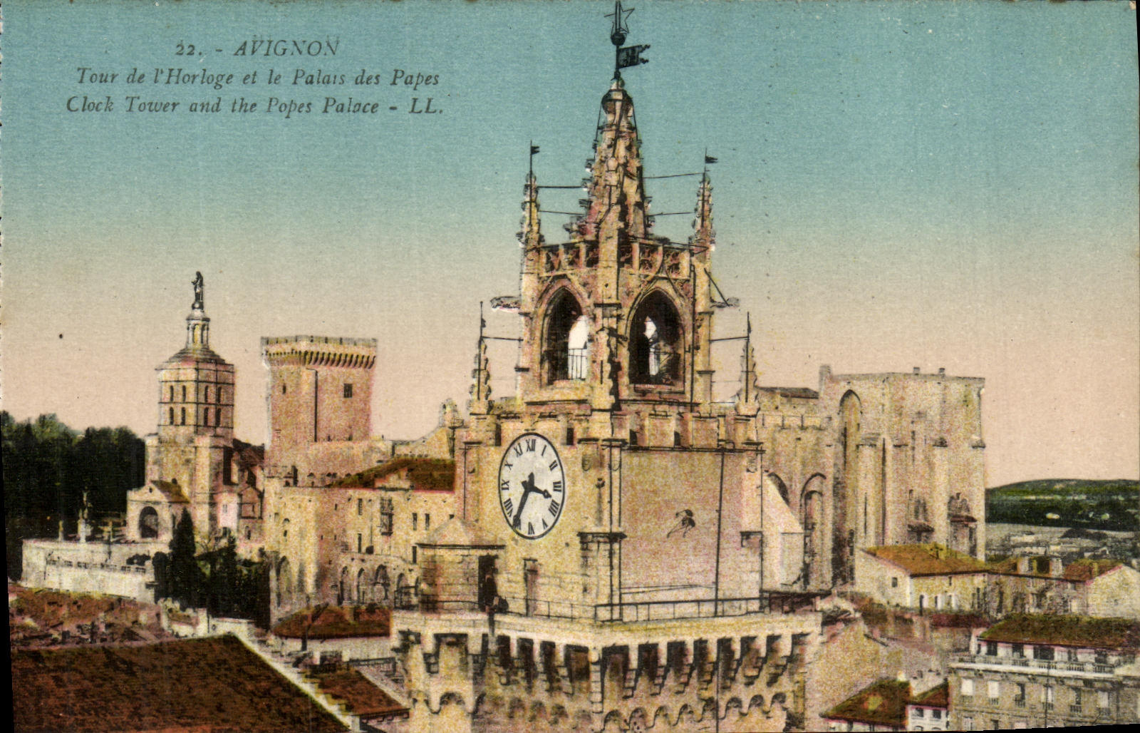 Vuelta de Avignon de la POSTAL de la VENDIMIA de L reloj y el paladar de los papas