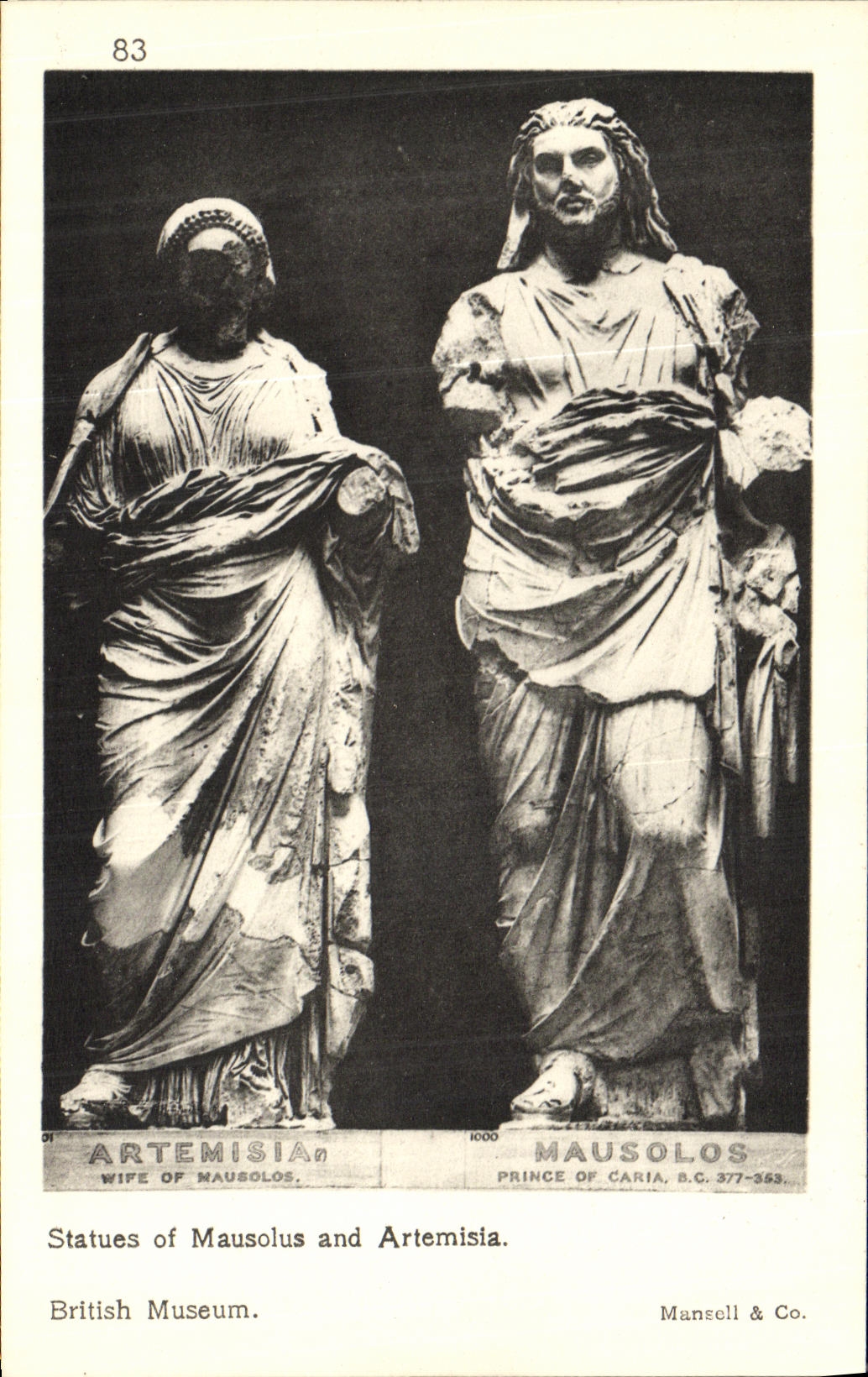 VINTAGE POSTCARD Statues off Mausolus and Artemisia British Museum British Museum Greece