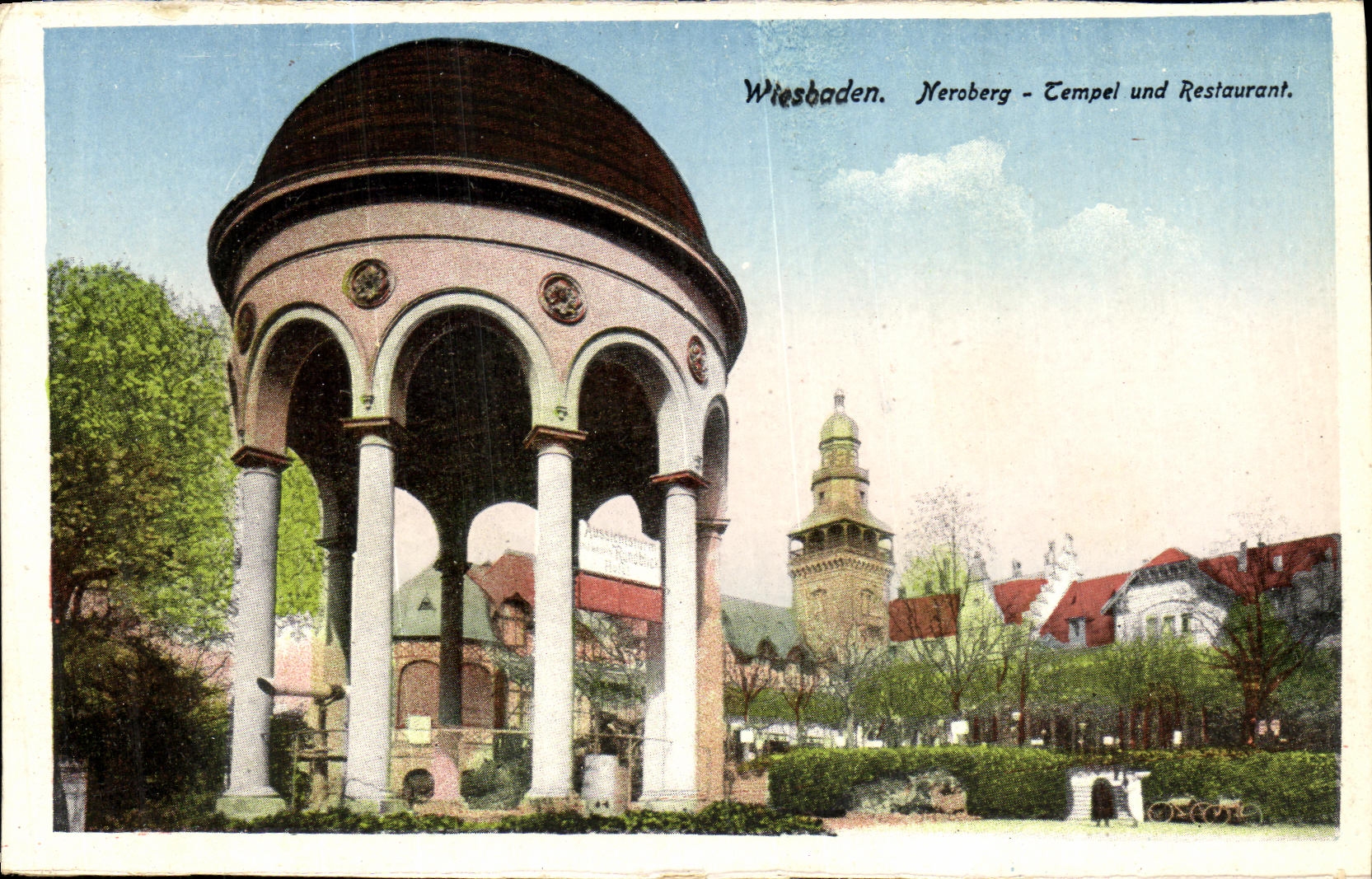 VINTAGE POSTCARD Wiesbaden Neroberg Tempel und Restaurant