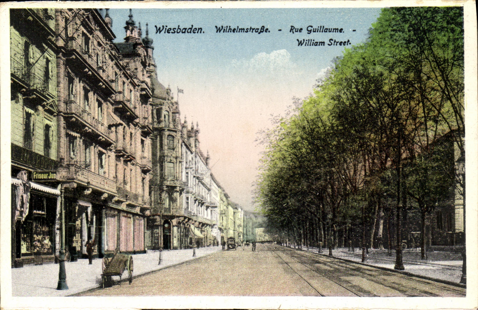 VINTAGE POSTCARD Wiesbaden Wihelmstrabe Friseur Hairdresser