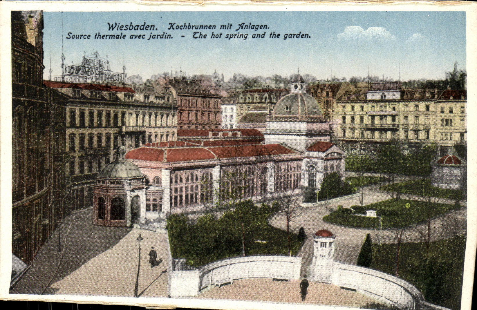 VINTAGE POSTCARD Wiesbaden Kochbrunnen put Anlagen