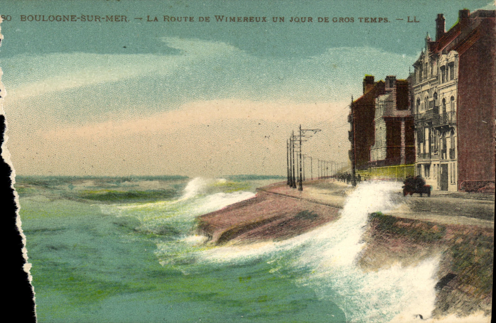 VINTAGE POSTCARD Boulogne on Sea the Road De Winereux One Day Of Heavy weather