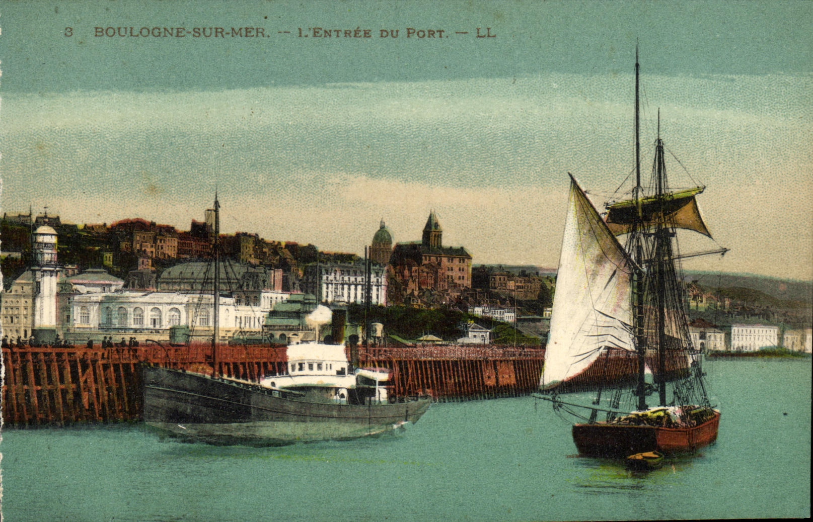 VINTAGE POSTCARD Boulogne on Sea L Entered Of the Port Boats