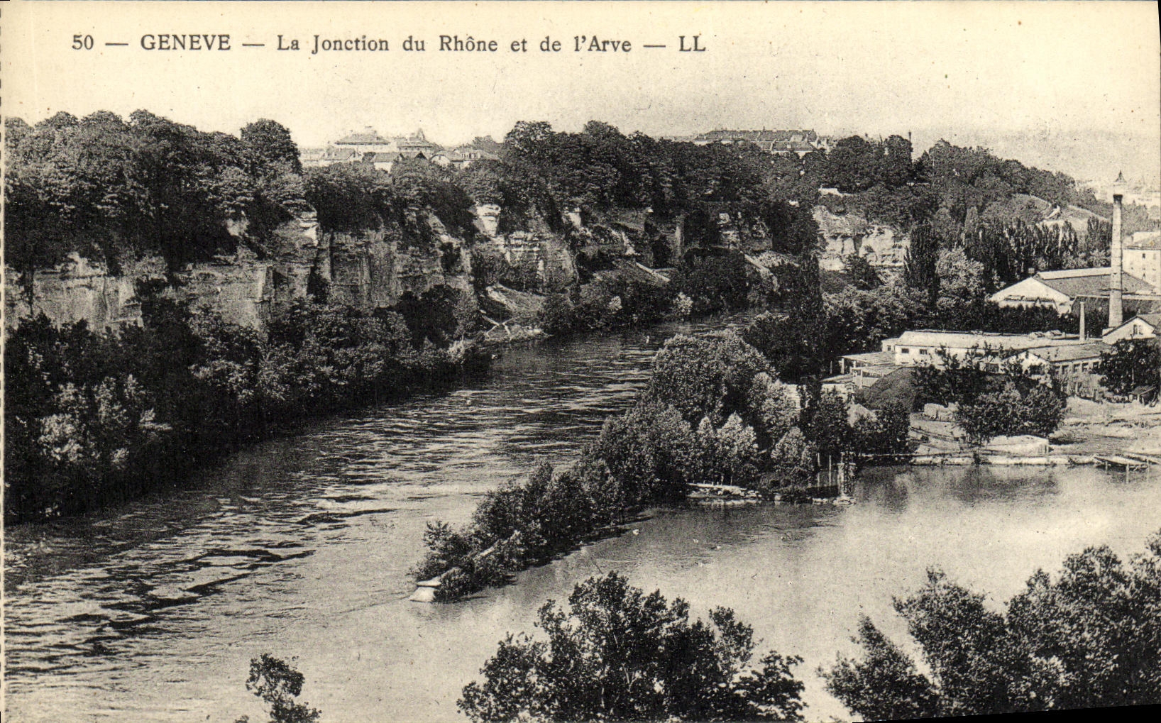 VINTAGE POSTCARD Geneva the Junction of the Rhone and L Arve