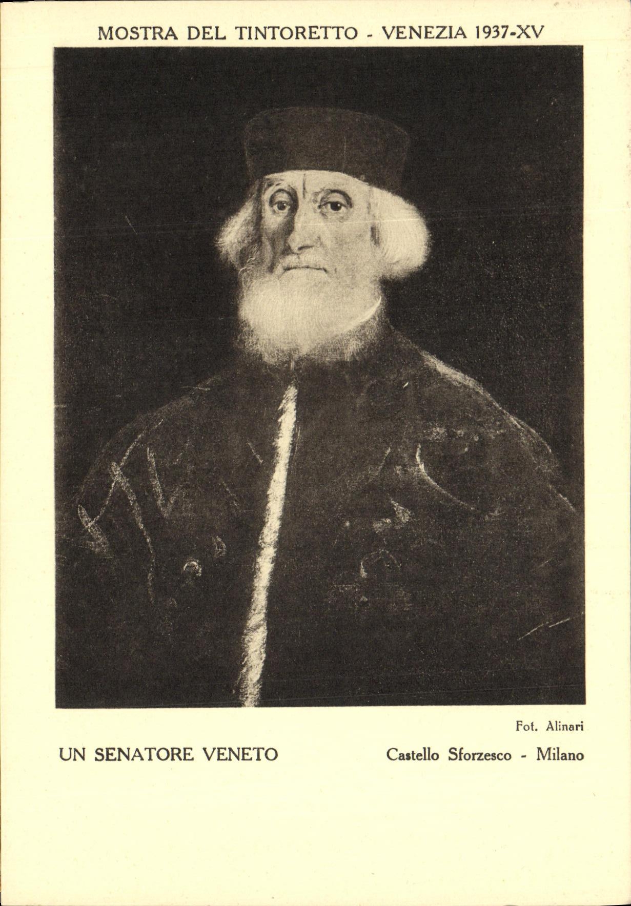 POSTAL Mostra Del Tintoretto Venezia de la VENDIMIA un senatore Veneto