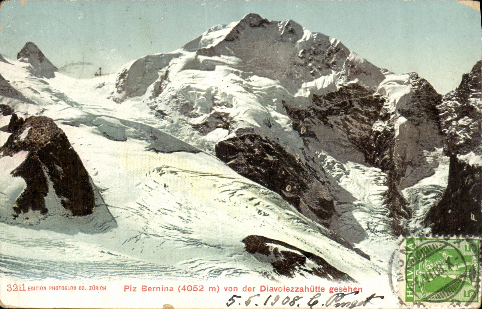 CPA Piz Bernina Von der Diavelezzahutte gesehen
