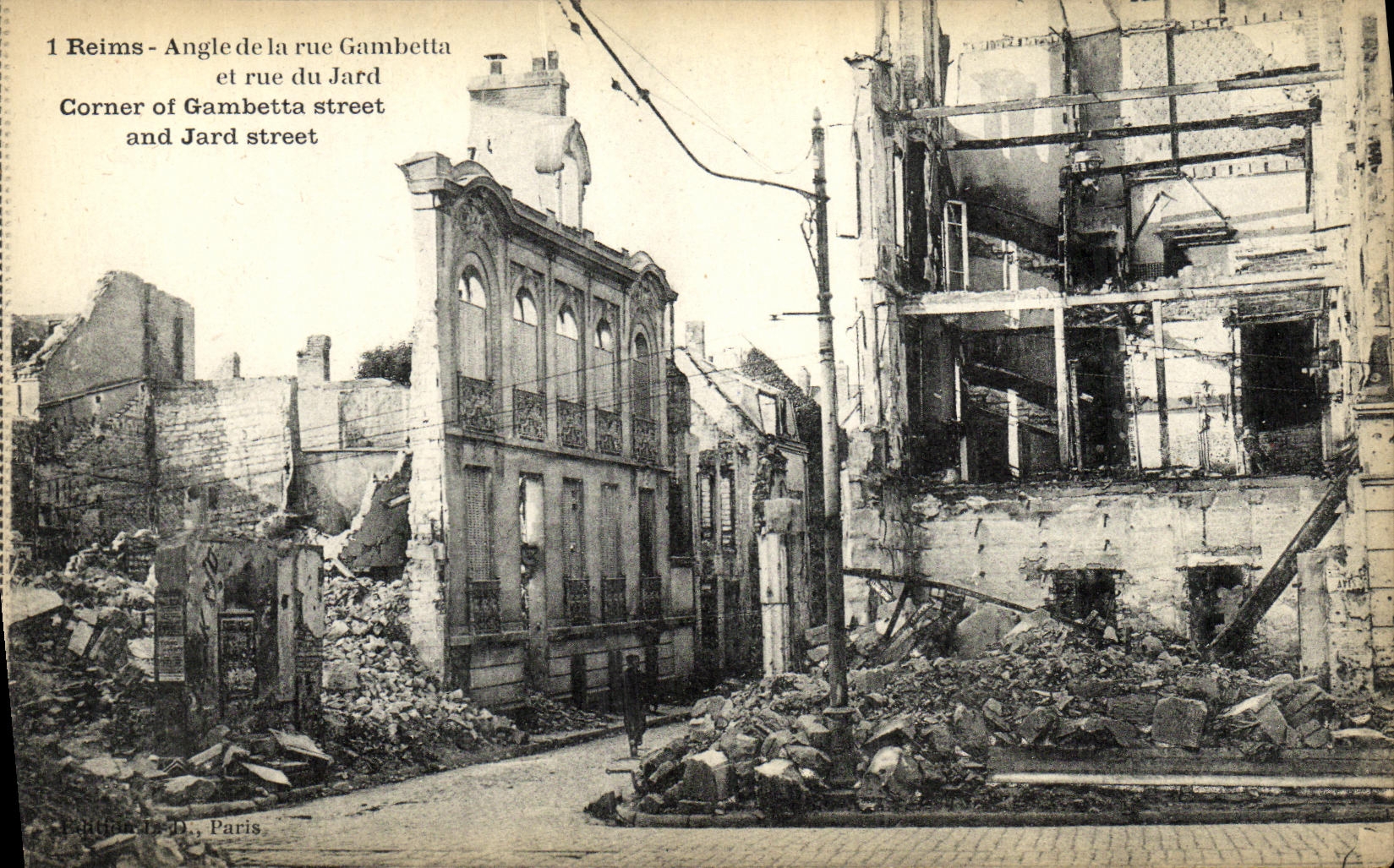 VINTAGE POSTCARD Rheims Angle Of the Leg and street of Jard Militaria