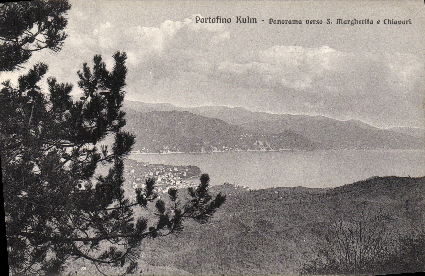 Parte posterior S Margherita E Chiavari del panorama de Portofino Kulm de la POSTAL de la VENDIMIA