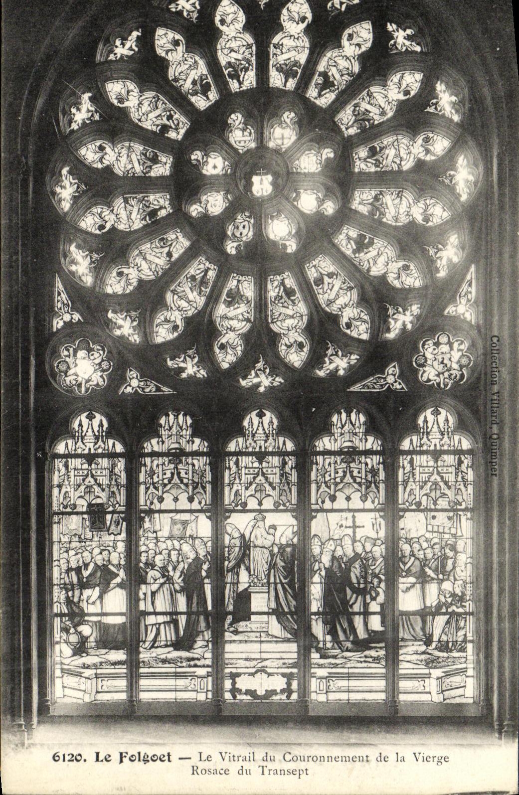 CPA Le Folgoet Le Vitrail du Couronnement de la vierge Rosace du transept
