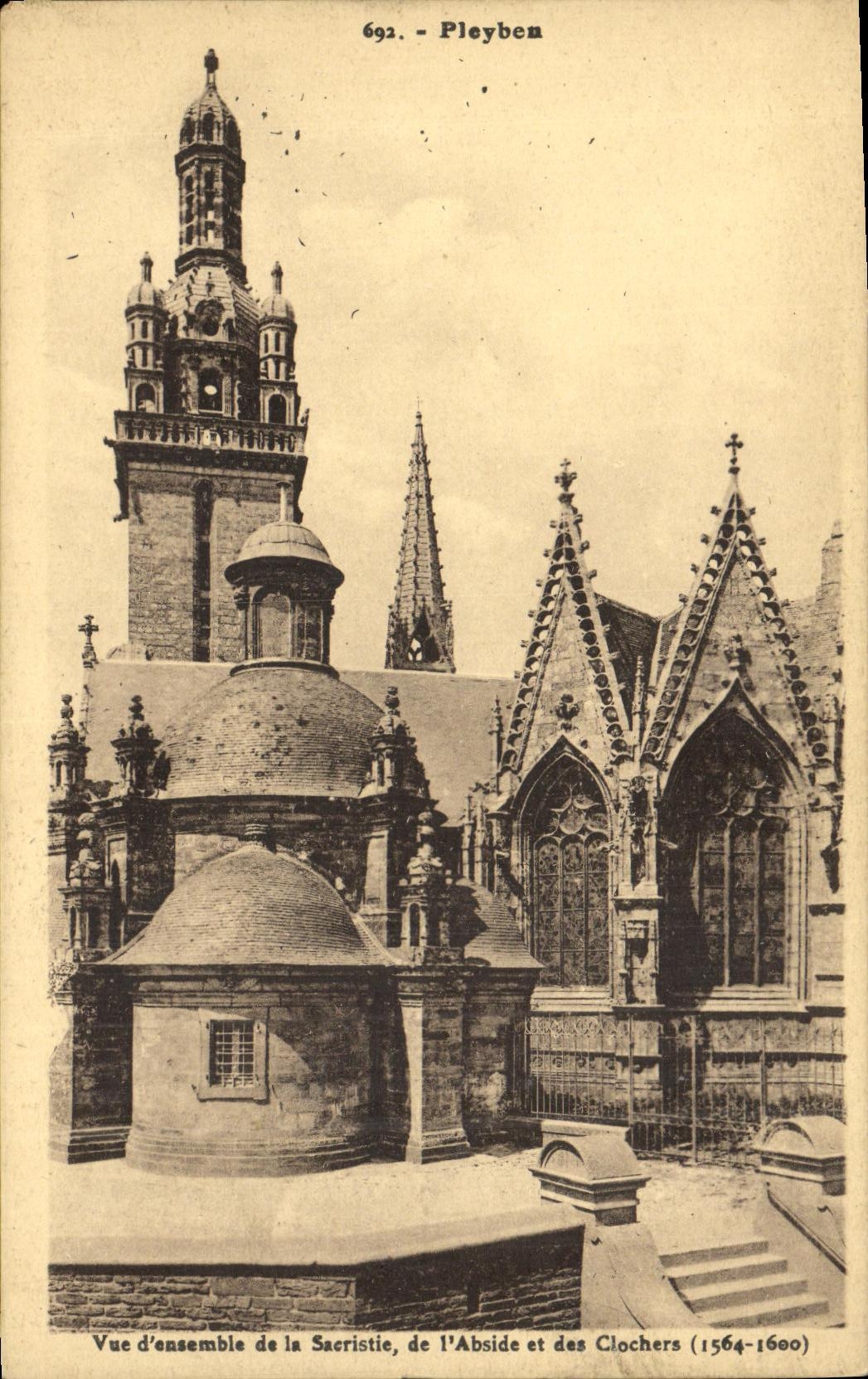 VINTAGE POSTCARD Pleyben Seen D together of the sacristy of L apse and the bell towers