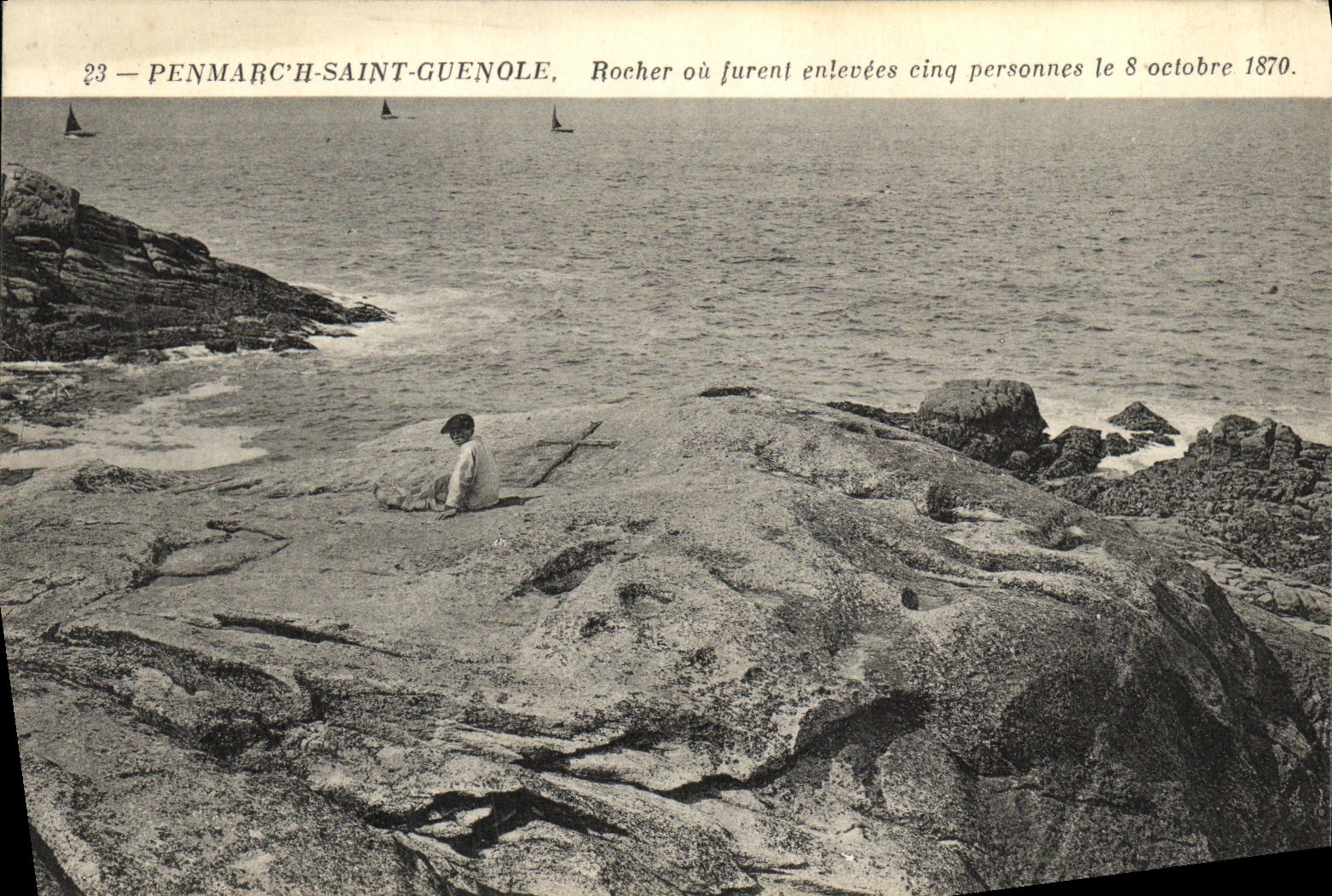 VINTAGE POSTCARD Penmarc H Sanit Guenole Rock or jurenl enlevees five people on October 8th  1870