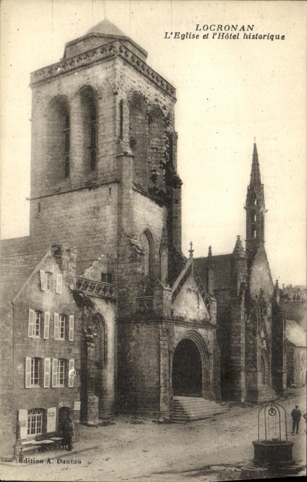 VINTAGE POSTCARD Locronan L Church and L Hotel historical