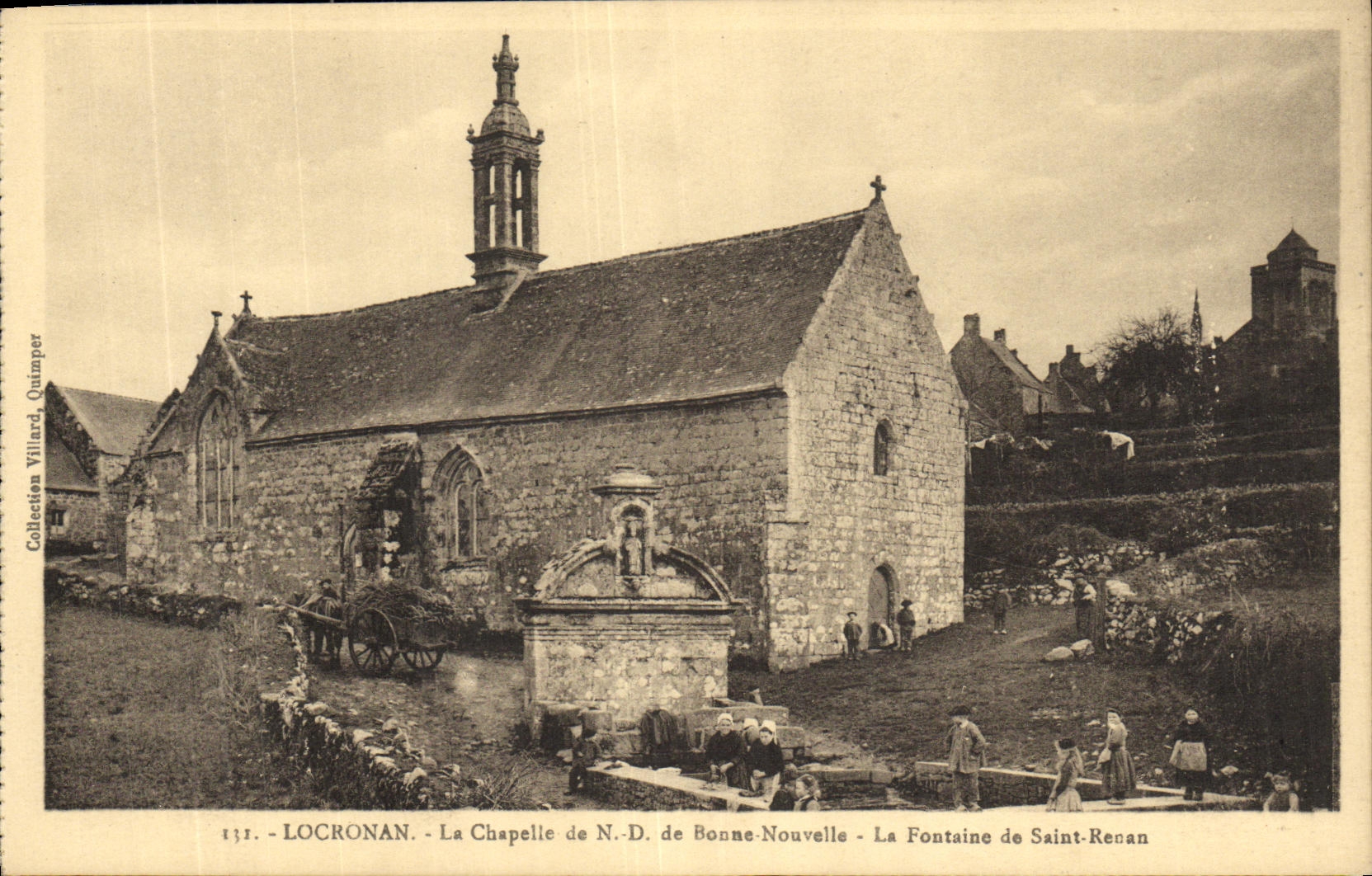 VINTAGE POSTCARD Locronan the hapelle one of ND of Good news the fountain of Saint Renan Children
