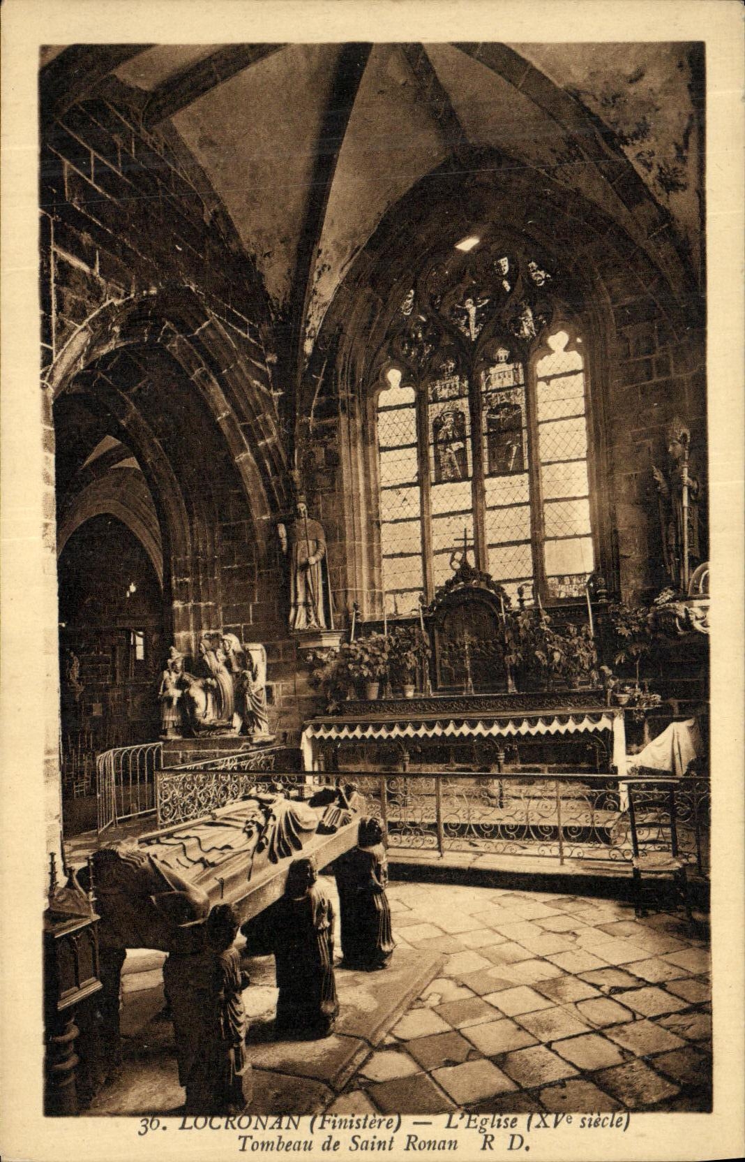 VINTAGE POSTCARD Locronan L Church Tomb of Ronan Saint