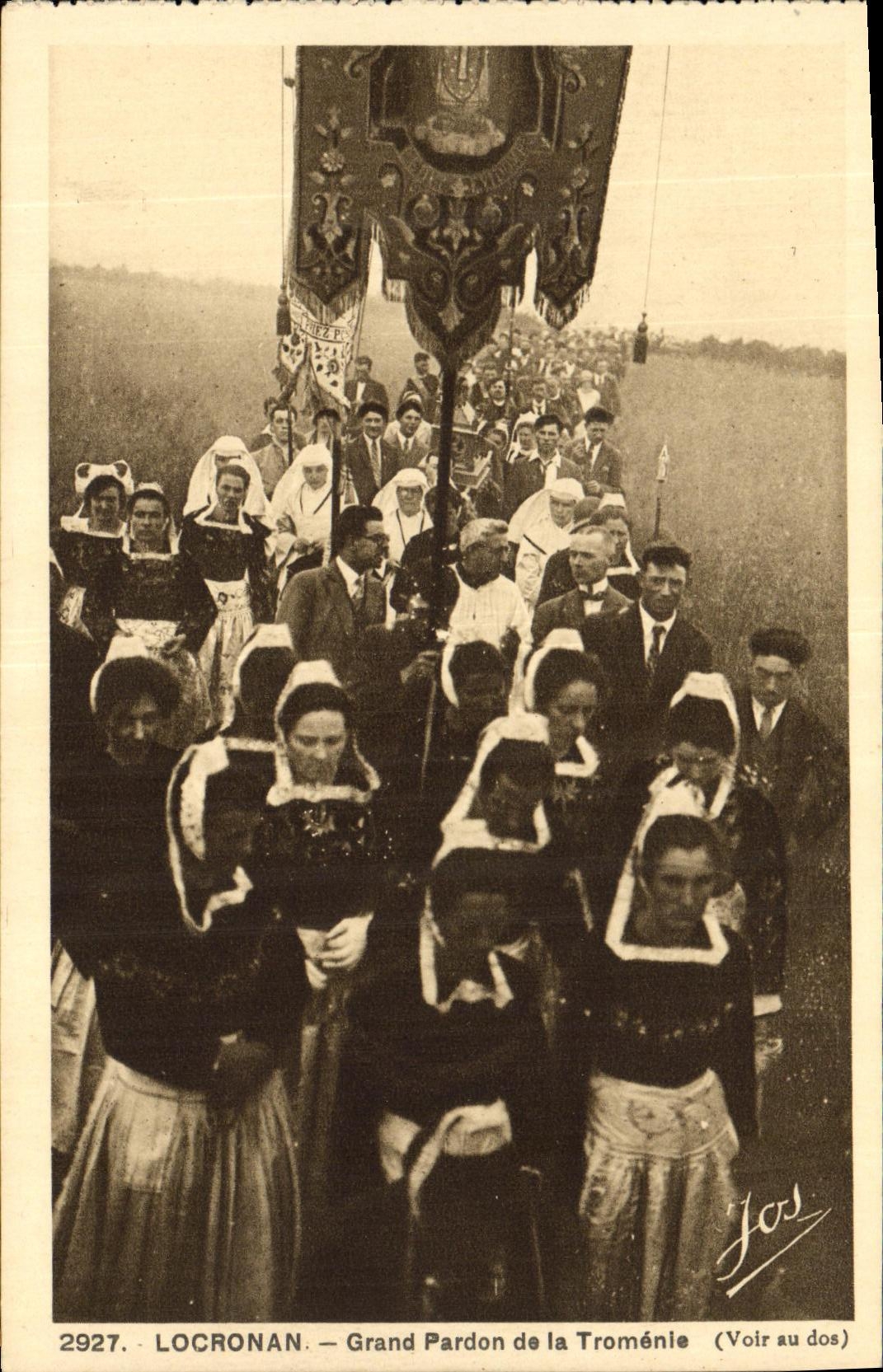 Perdon de Locronan de la POSTAL de la VENDIMIA gran de la pendiente de Tromenie del folklore del cuerno de Plac AR C