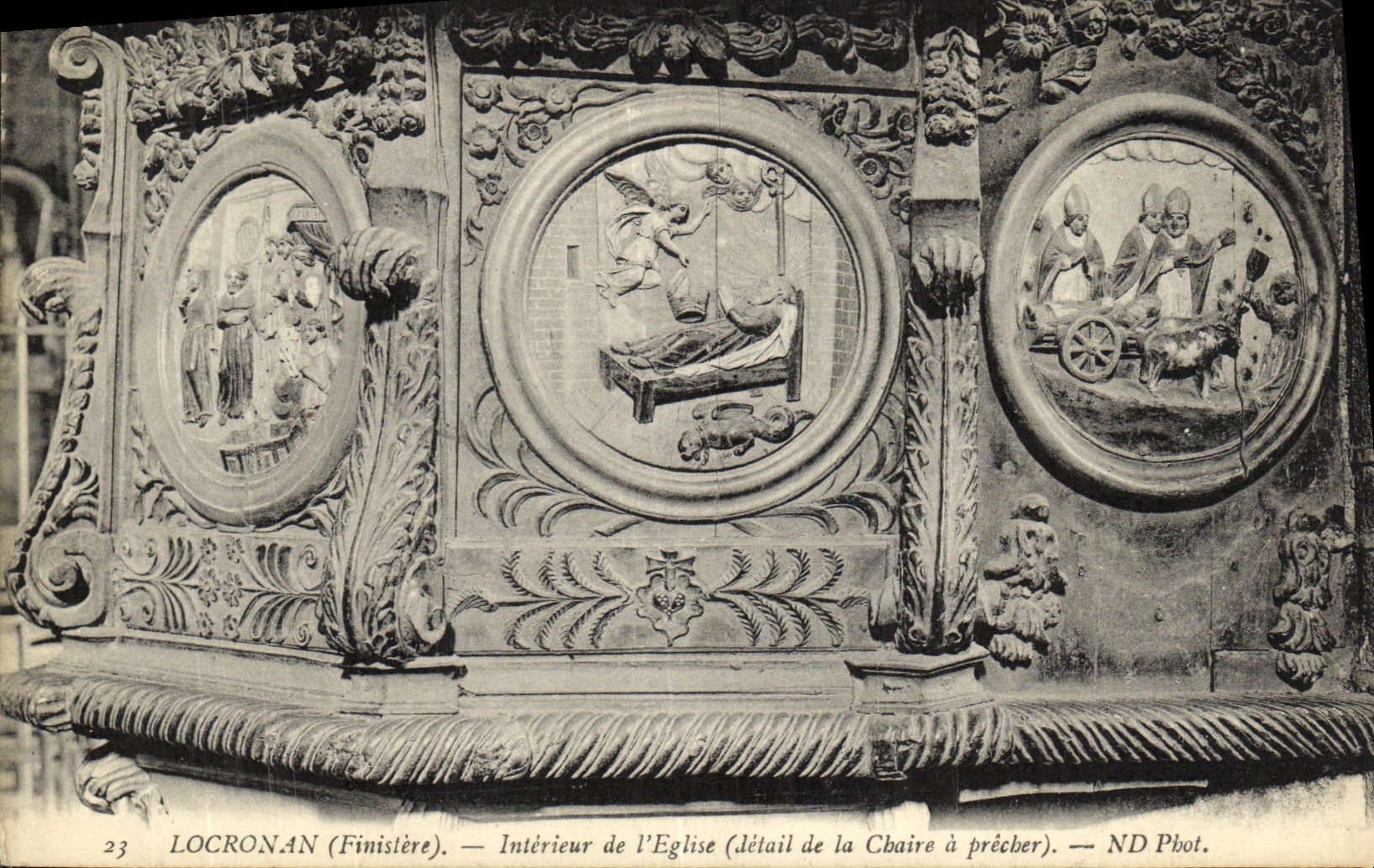 VINTAGE POSTCARD Locronan Interieur of L Eglise of the Pulpit Detail of the pulpit has to preach