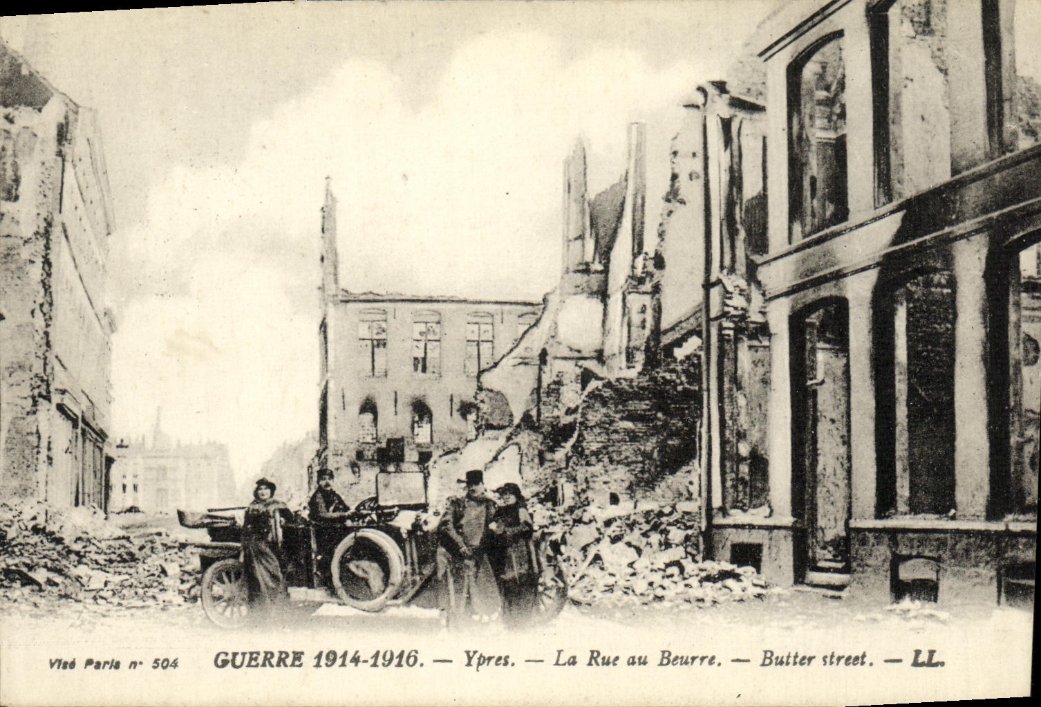 VINTAGE POSTCARD Ypres War the Street with Automobile Militaria Butter