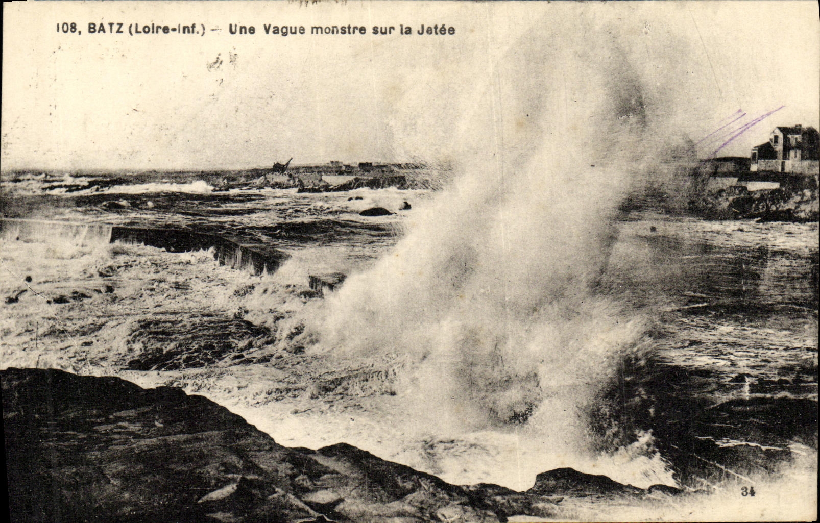 VINTAGE POSTCARD Batz a vague monster on the pier