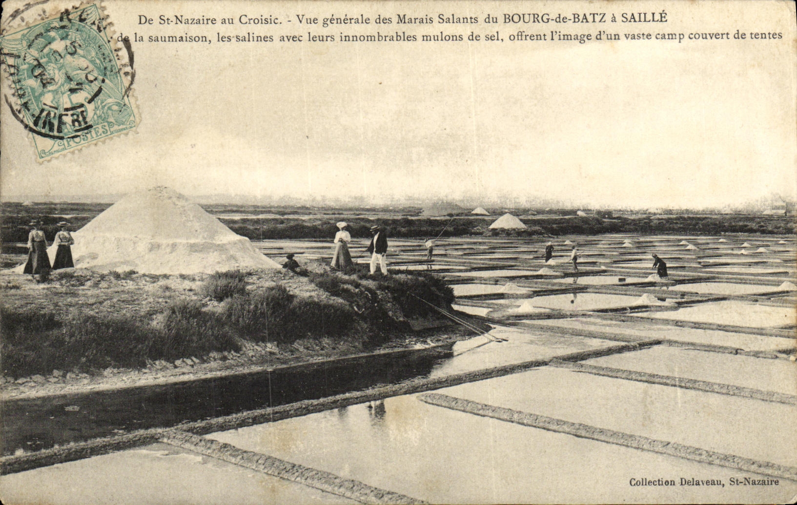 VINTAGE POSTCARD Of Saint Nazaire in Croisic View of the salt water marshes of the Borough of Batz Saille has