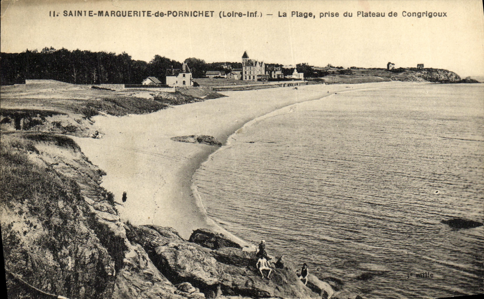 POSTAL Holy Marguerite de Pornichet de la VENDIMIA la playa vista de la placa de Congrigoux