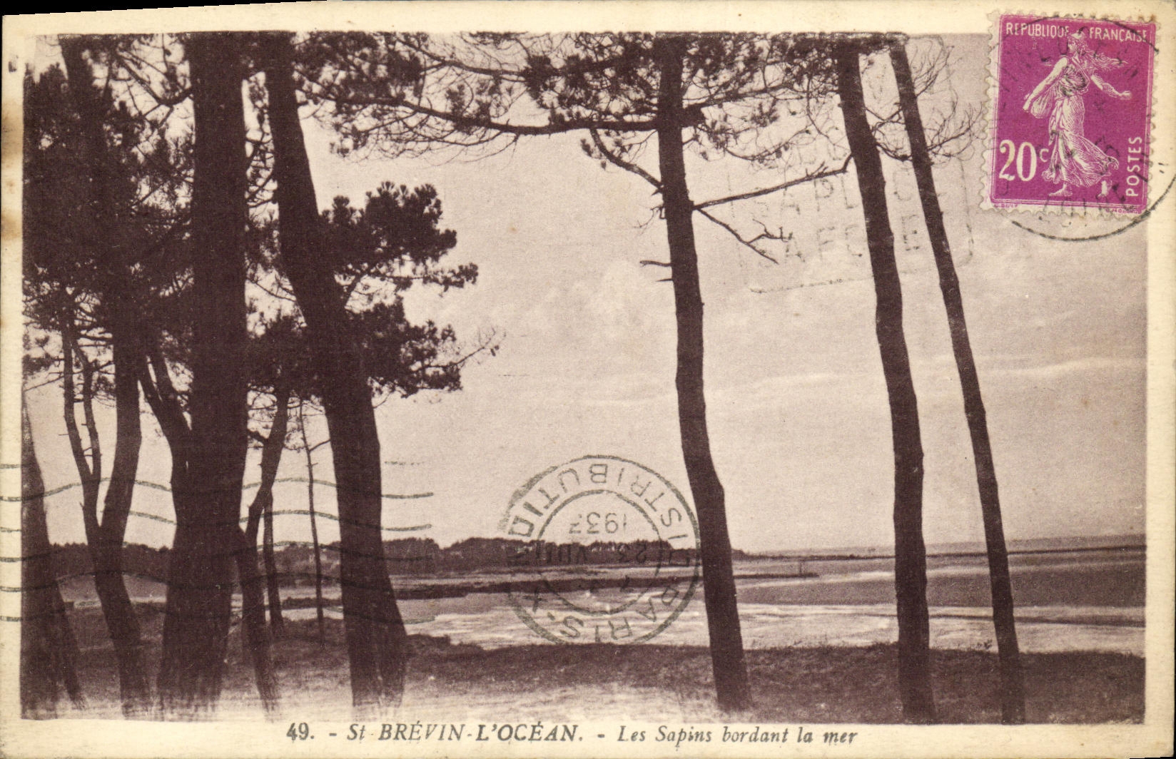 POSTAL Brevin santo L abetos de la VENDIMIA del oceano que confinan el mar