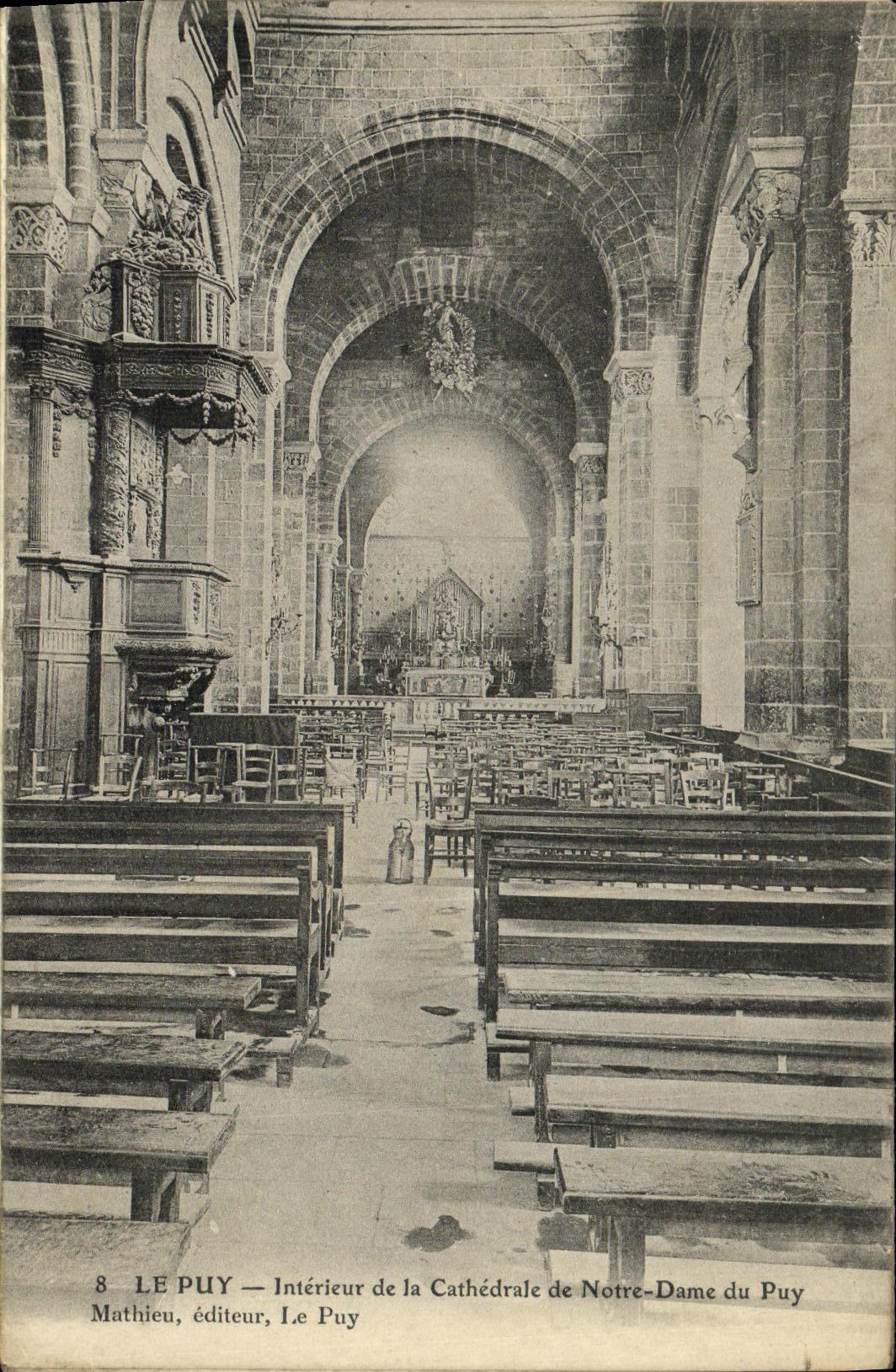 VINTAGE POSTCARD Interior Puy of the Cathedral of Notre Dame of Puy