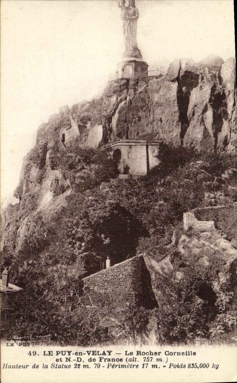 VINTAGE POSTCARD Puy in Velay the rock Crow of Nd of France
