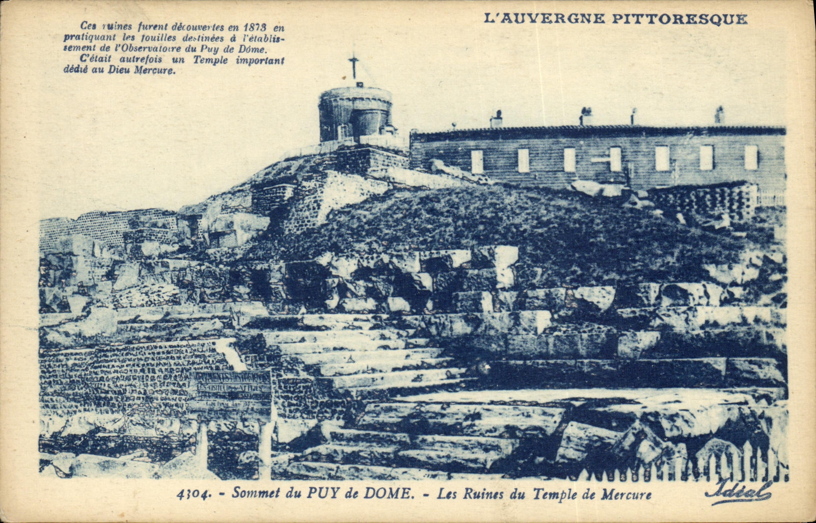 VINTAGE POSTCARD Summit of Puy de Dome the ruin sdu temple of Mercury