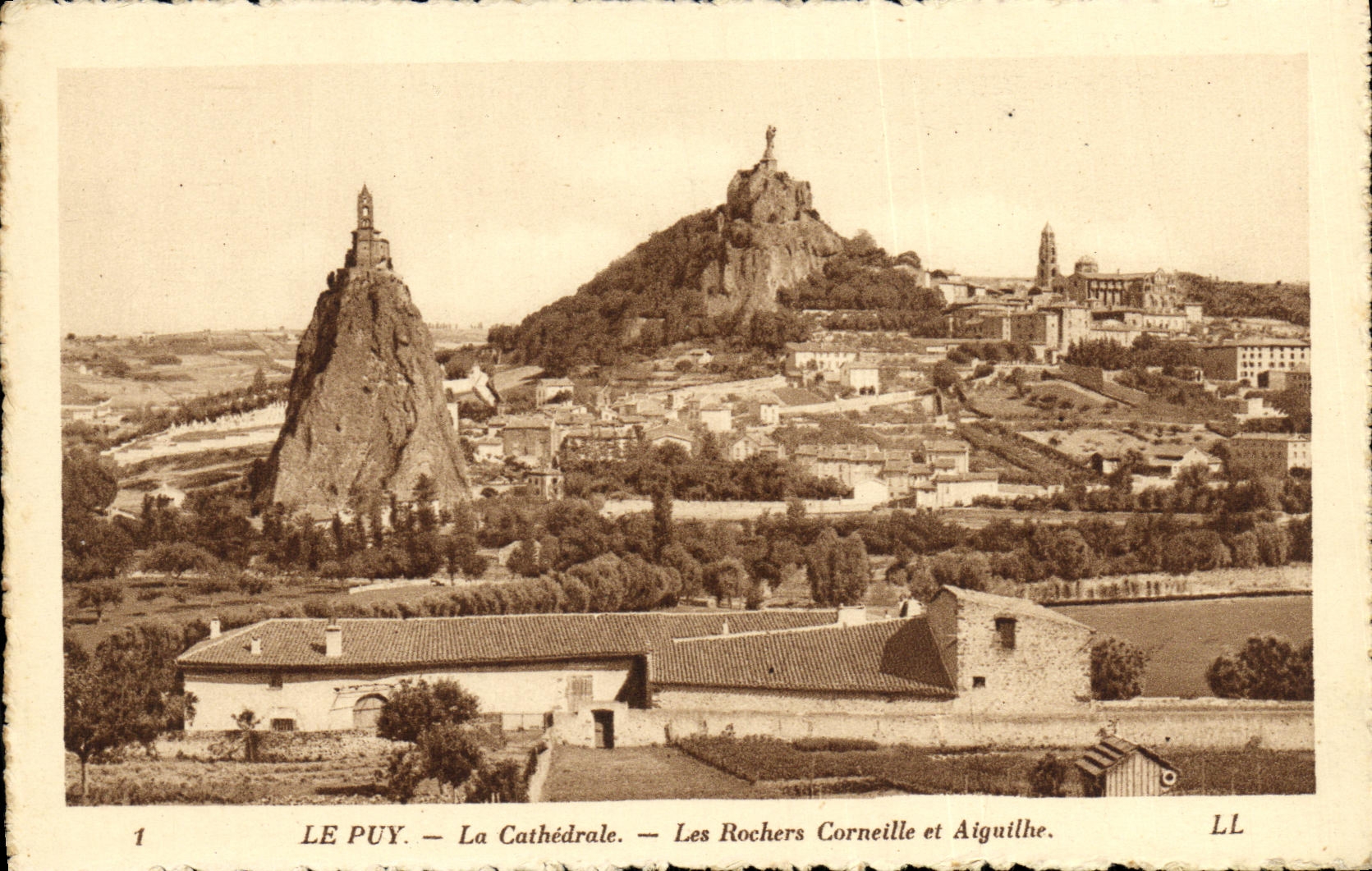 VINTAGE POSTCARD Puy the Cathedral the rocks Crow and Aiguilhe