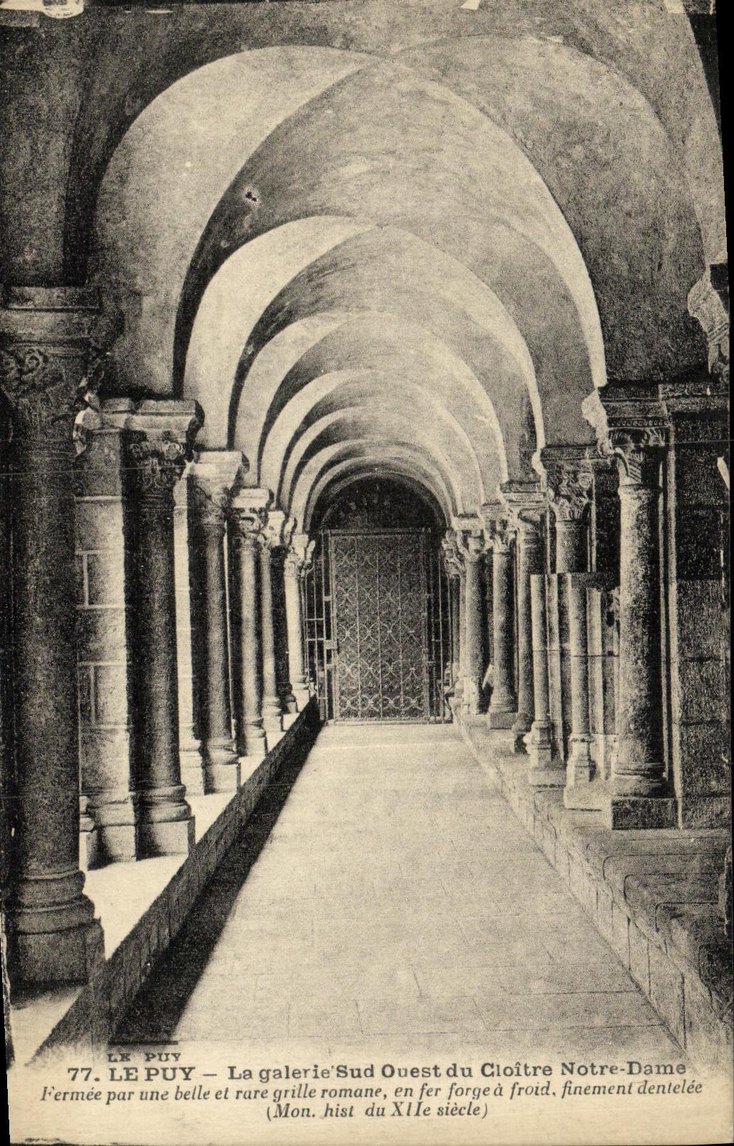VINTAGE POSTCARD Puy the Western Southern Gallery of the cloittre Notre Dame