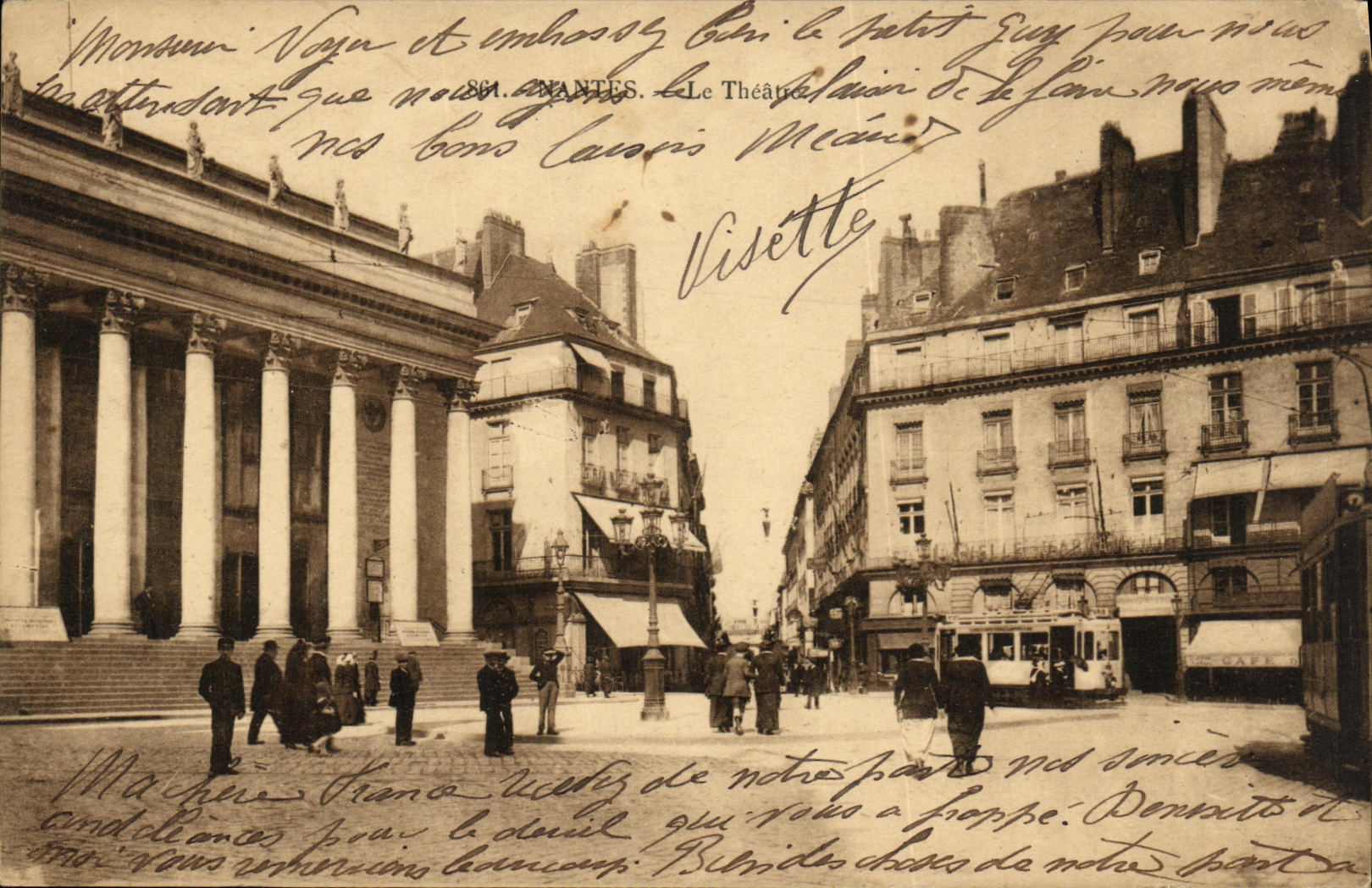 VINTAGE POSTCARD Nantes the Theater Tram