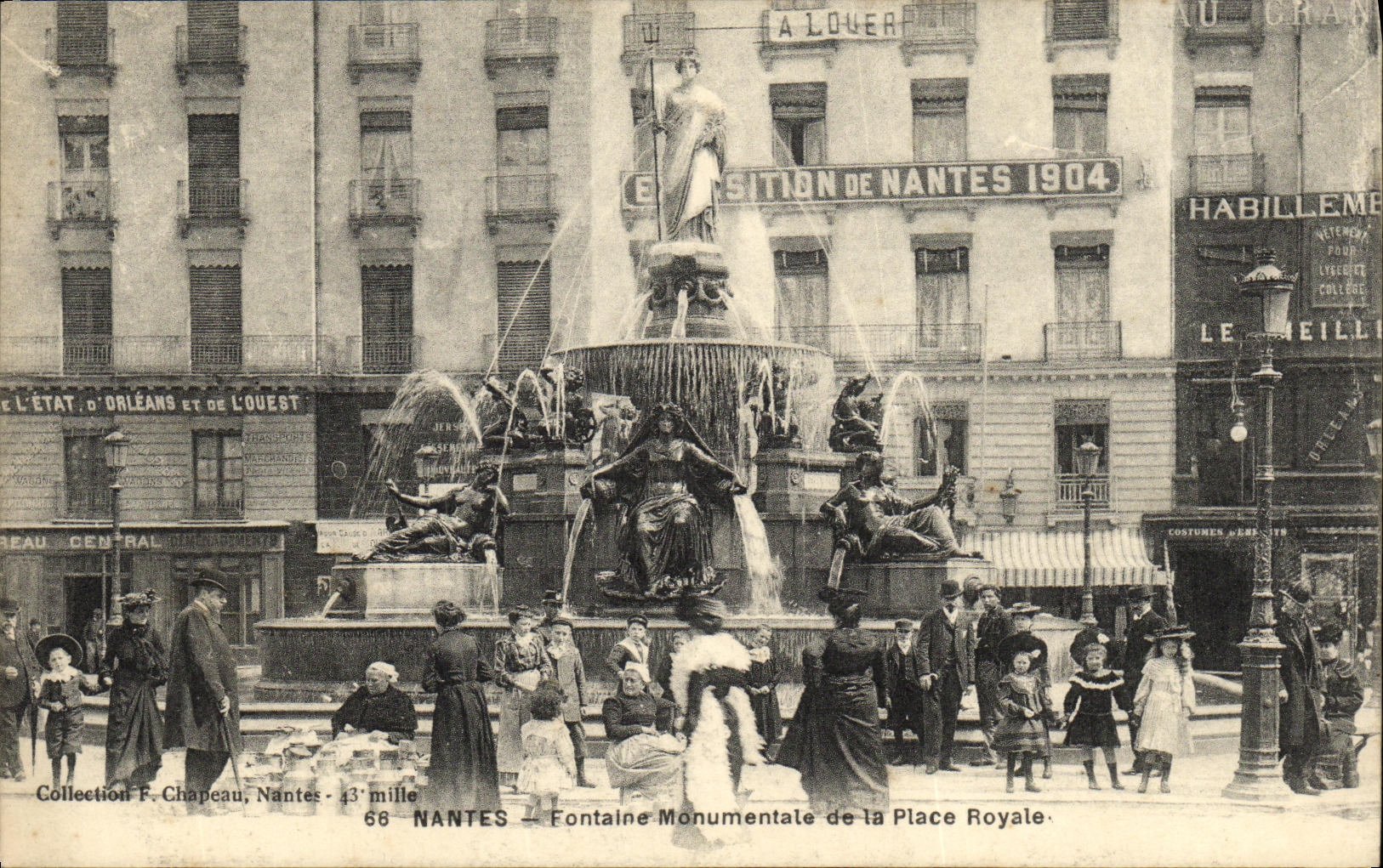 VINTAGE POSTCARD Nantes Monumental Fountain of the Royal Place Folklore
